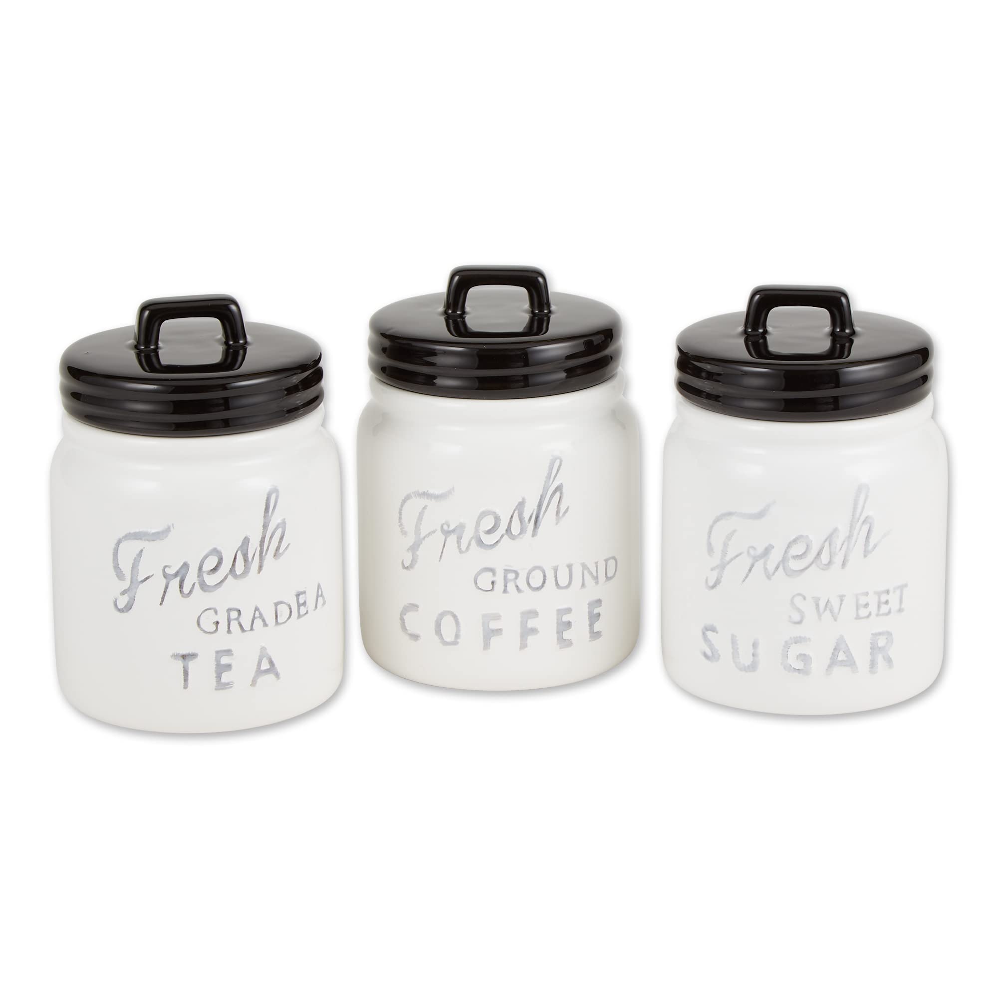 DII Kitchen Ceramic Canister Set - 3-Piece Black Storage Jars for Sugar, Flour & Coffee | Perfect for Pantry Organization & Countertop Decor