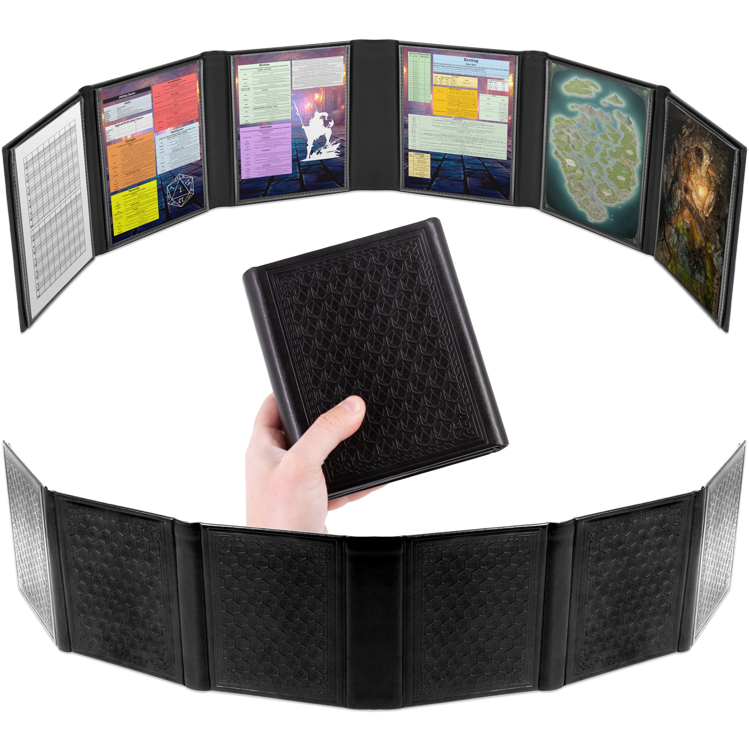 6-Panel Compact DM Screen - Faux Leather Dungeon Master Screen for D&D, RPG & Tabletop Games | Portable Game Master Tool for D&D 5e, Pathfinder & TTRPG Sessions