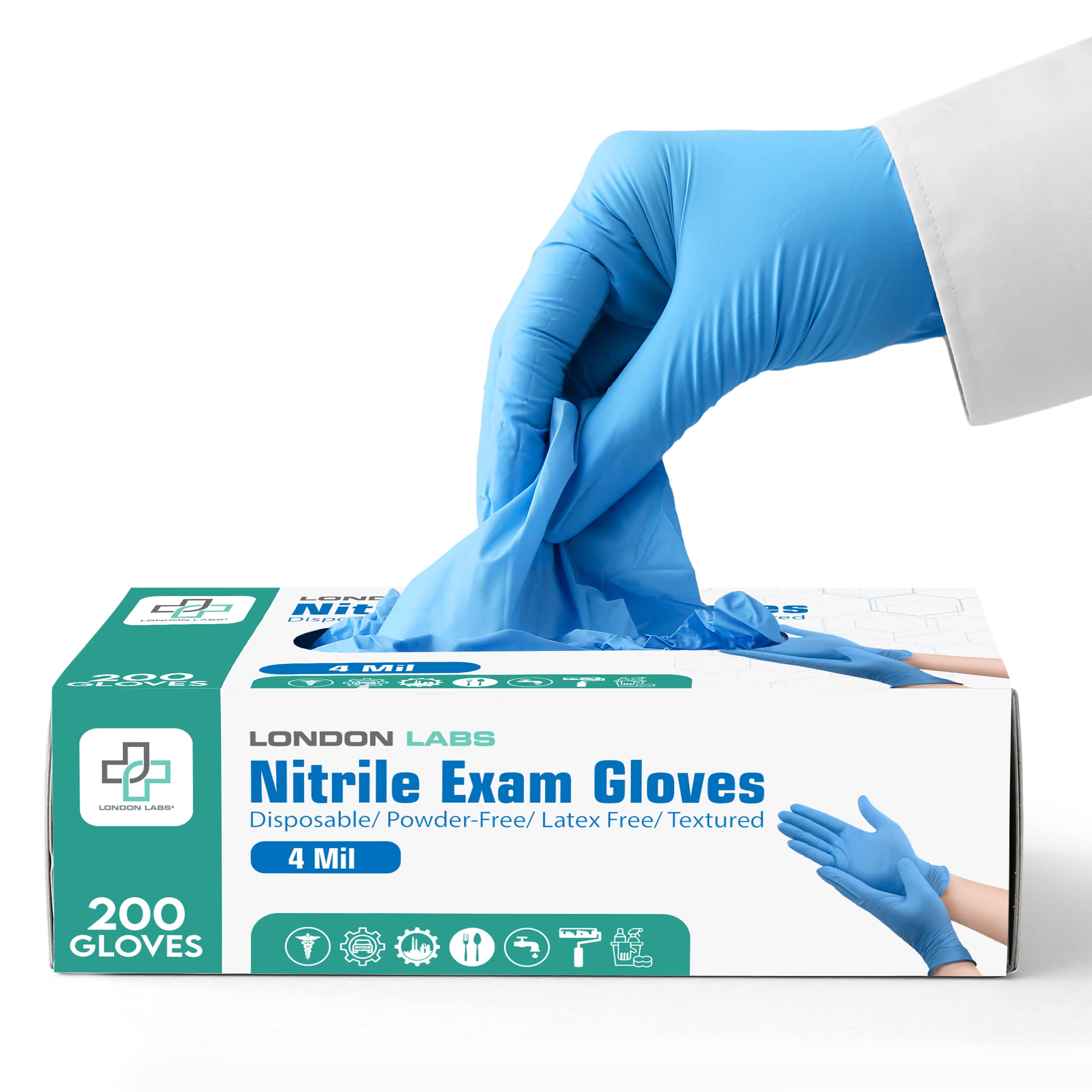 Premium Nitrile Medical Exam Gloves - 4 Mil Thick, Latex-Free & Powder-Free Disposable Gloves for Healthcare, Food Service & Cleaning - Box of 100/200/300 (Choose Your Size) - Ideal for Hospitals, Salons, Tattoo Shops & Home Use