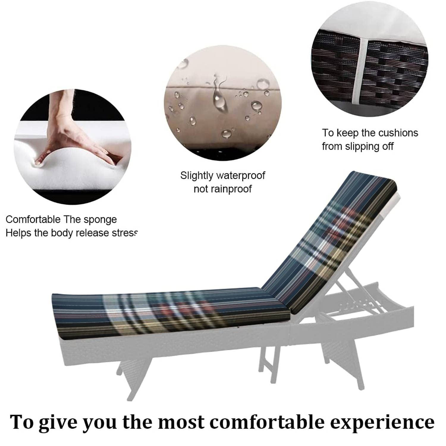 Outdoor & Indoor Chaise Lounge Cushion Set - Water-Resistant Plaid Patio Furniture Cushions in Black, Gold, Brown, Beige, Navy Blue, Red, White, Teal, Green & Grey - Perfect for Poolside Loungers, Patio Chairs & Sunbathing