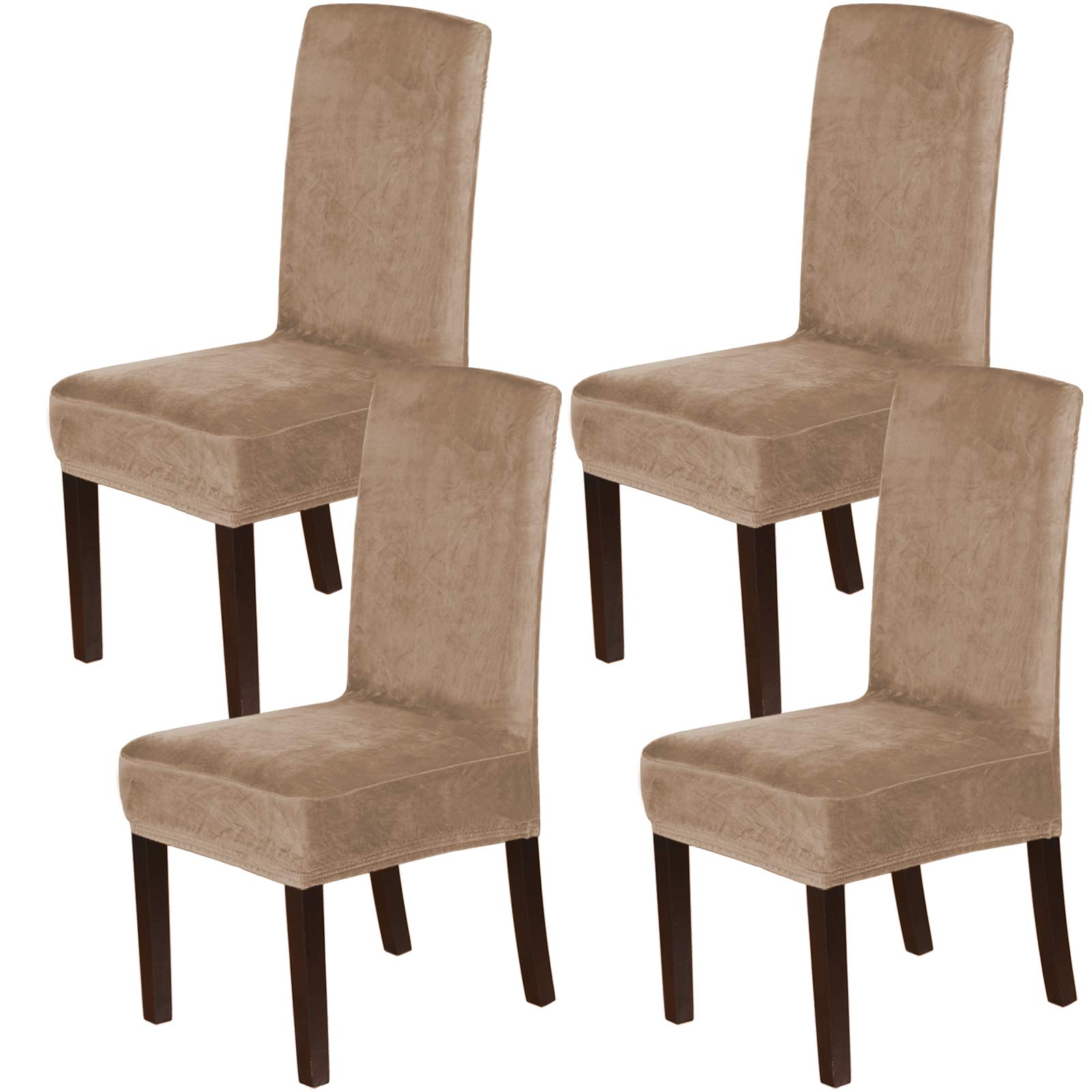 Stretch Velvet Dining Chair Covers - Set of 4, Washable Camel for Home Decor