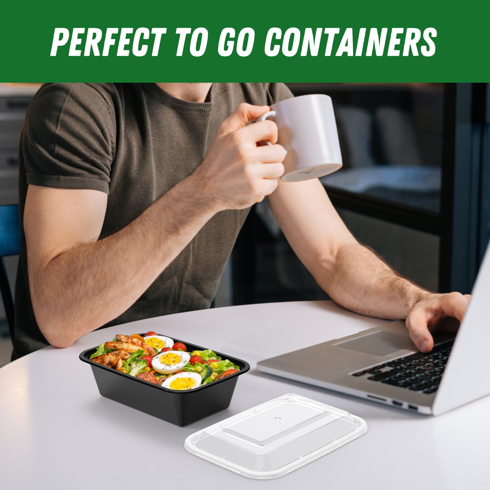 50-Pack (100-Piece) 24 oz Reusable Meal Prep Containers with Lids - Leakproof, Microwave, Freezer & Dishwasher Safe - BPA-Free Plastic Food Storage Containers for Meal Prepping, Leftovers, Takeout & Office Lunch
