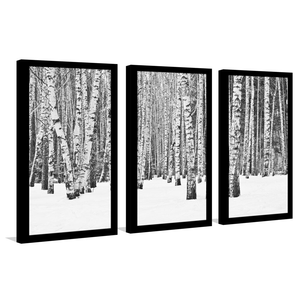 Birch Trees in Winter Framed Plexiglass Wall Art - Set of 3 Modern Nature Decor for Living Room, Bedroom & Office
