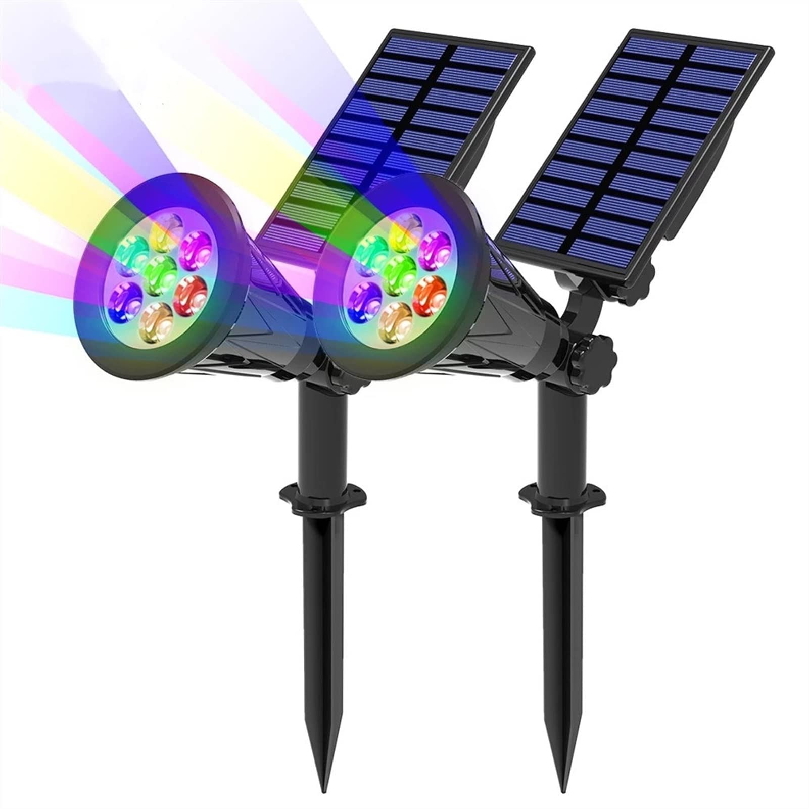 ENDFF 2-Pack Solar Spotlights with 4/7 LED, RGB Color Changing Outdoor Lights - Solar Powered Garden & Landscape Lighting for Yard, Lawn, Pathway, Wall Decor - Perfect for Patio, Driveway & Backyard Illumination