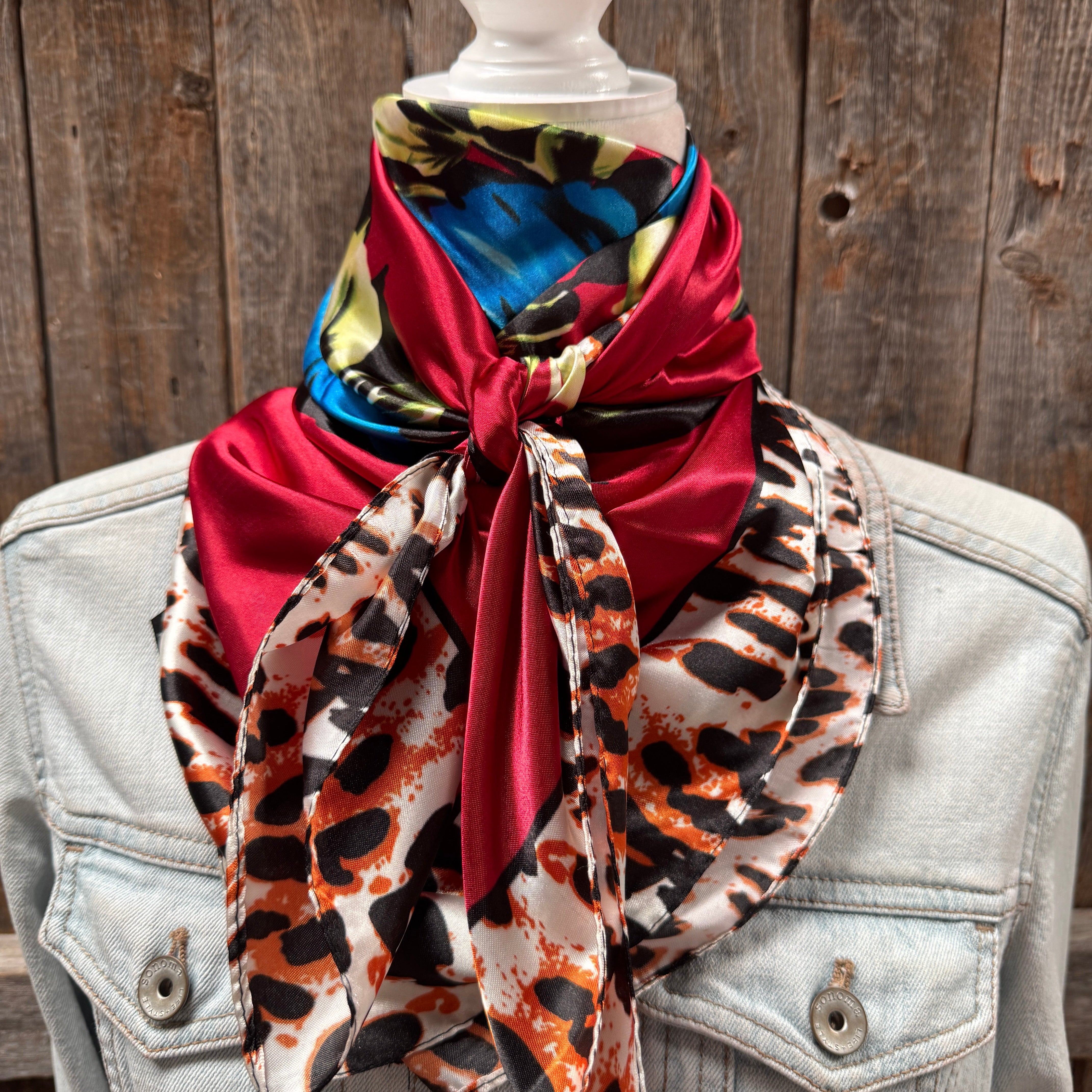 35X35 Red Floral Leopard Print Wild Scarf - Western Bandana for Cowboy, Cowgirl & Horse Riding - Perfect for Rodeo, Ranch & Outdoor Adventures