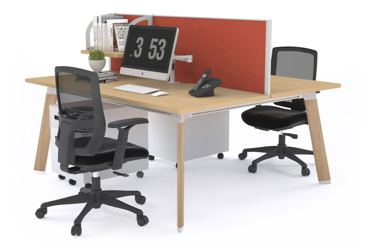 2 Person Workstation with Wood Imprint Frame - 1600L x 800W Office Desk with Cable Management Scallop | Perfect for Home Office, Coworking Spaces & Small Business Teams