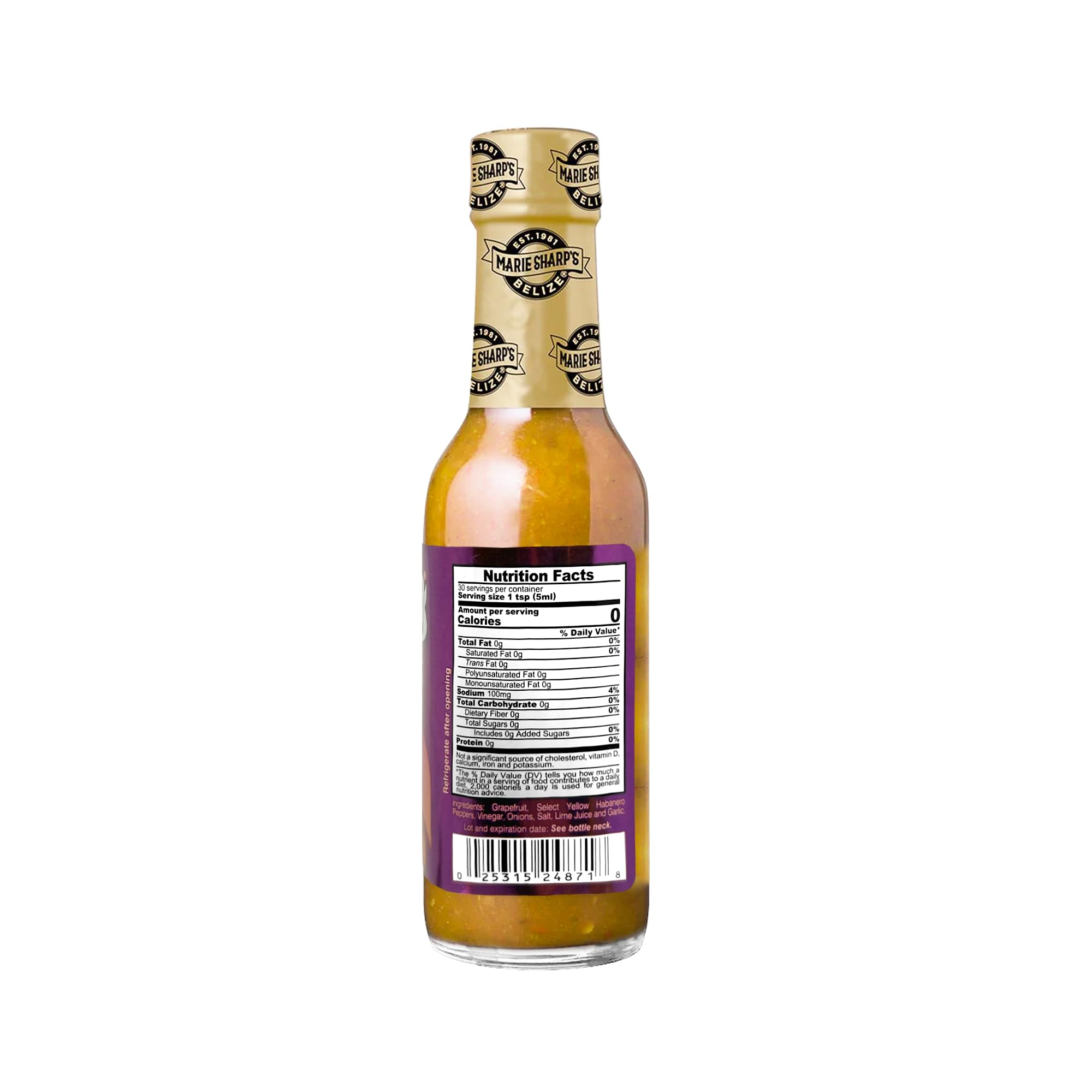 Marie Sharp's Grapefruit Hot Habanero Pepper Sauce - 5oz Bottle | Spicy Caribbean Style Hot Sauce for Tacos, Wings & Seafood | Gluten-Free & Vegan Friendly