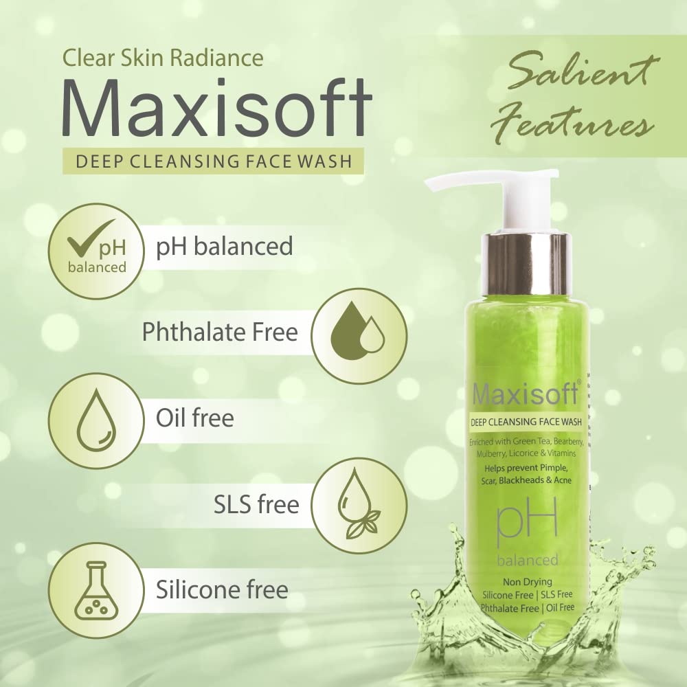 Maxisoft Deep Cleansing Face Wash for Normal & Oily Skin - Oil Control, Anti-Acne & Pimple Treatment | Nourishes Skin & Minimizes Pores | Paraben, Soap & Oil Free | Daily Use for Women & Men | 100ml | Perfect for Morning & Night Skincare Routine