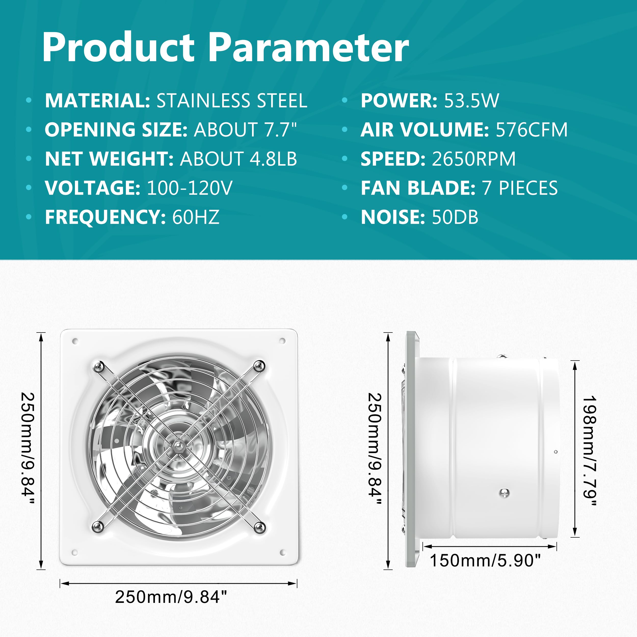 HG Power 8 Inch High CFM Exhaust Fan - 576CFM Ventilation Fan for Kitchen, Bathroom, Attic, Greenhouse, Basement & Shed - Wall/Window Mount with Switch - White | Perfect for Home Ventilation, Odor Removal & Air Circulation