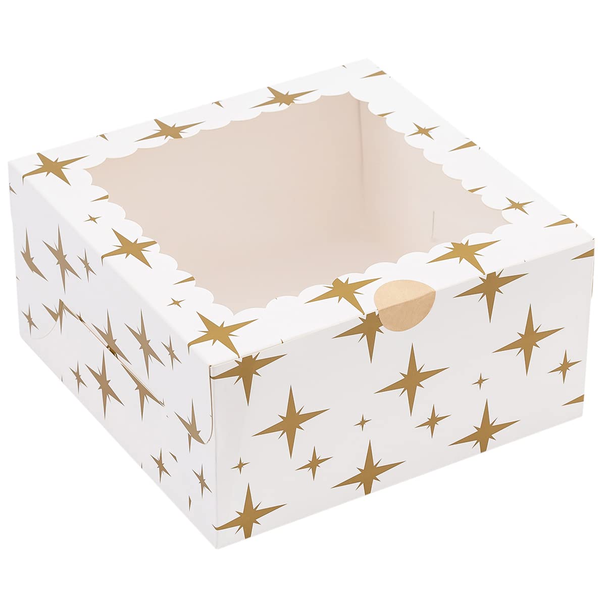 Bekoetoz 20-Pack 10x10x5 Inch Window Bakery Boxes - Star Design Cake Boxes for Cupcakes, Pastries, Donuts, Muffins, Desserts | Perfect for Birthday Parties, Wedding Favors, Bakery Packaging & Gift Boxes