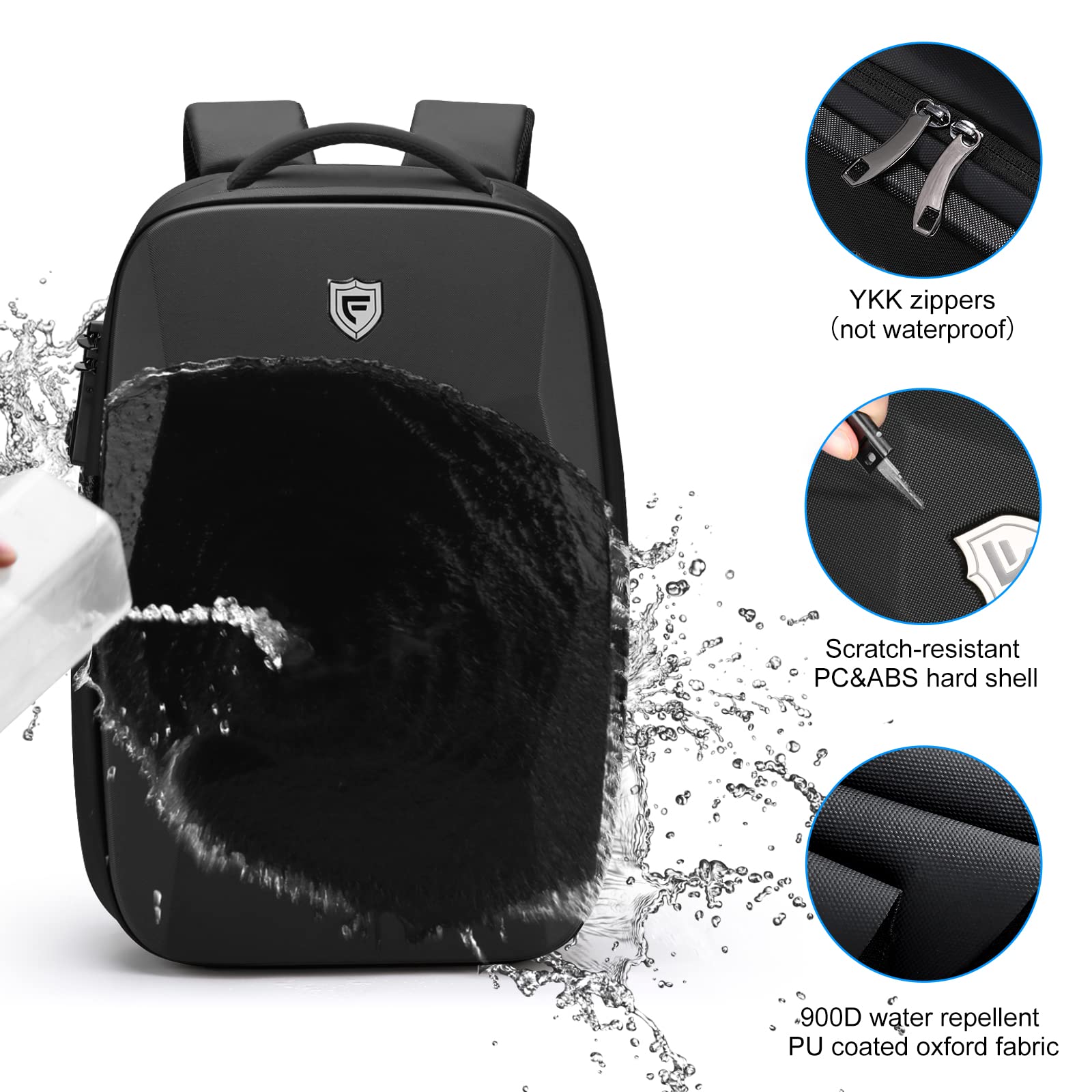 FENRUIEN Expandable Anti-Theft Laptop Backpack for Men - 17.3 Inch Water Resistant Hardshell Computer Bag with USB Charging Port - Perfect for Business Travel, Commuting & College Use