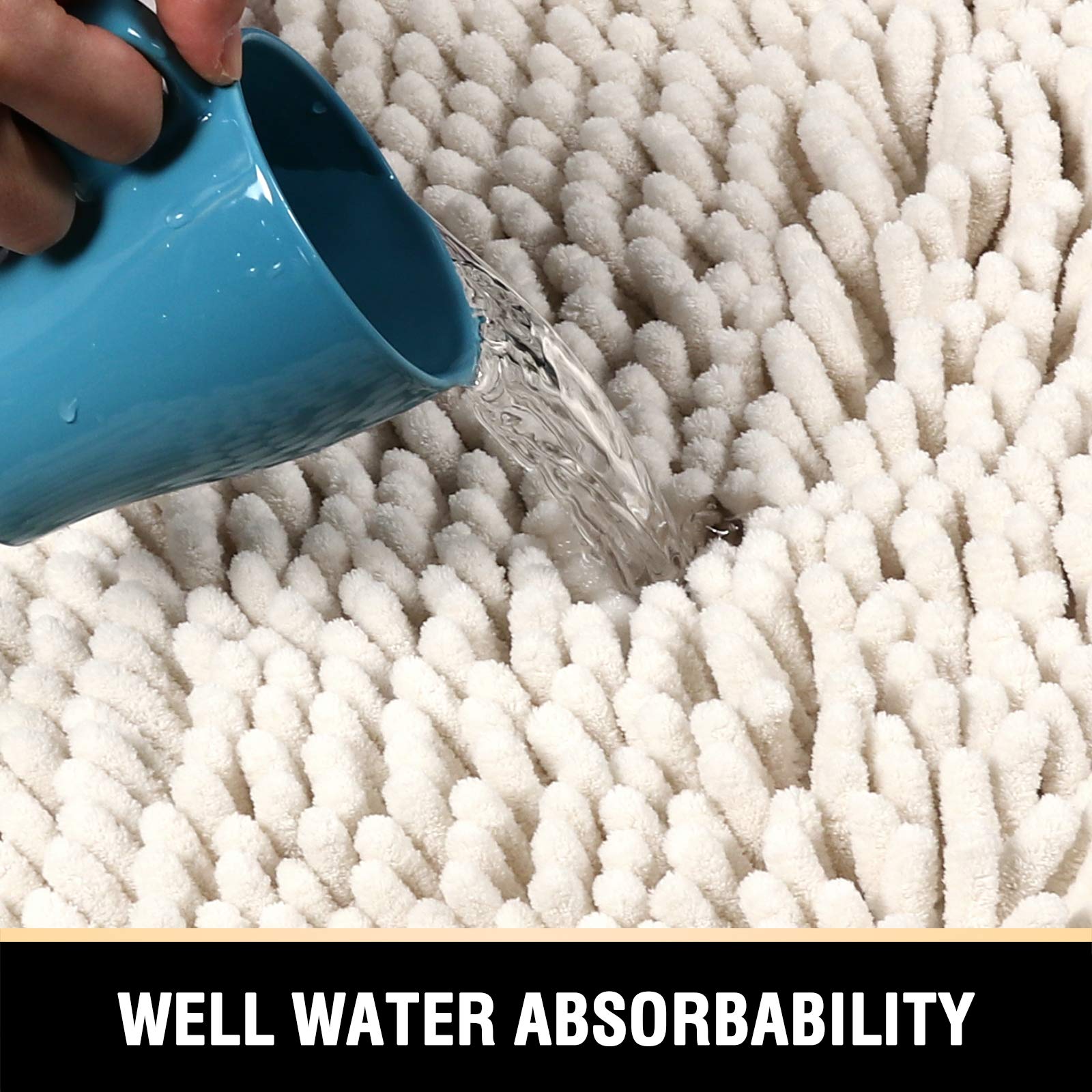Premium Non-Slip Chenille Bathroom Rugs Set - Ultra Soft Absorbent Shaggy Bath Mats, Washable & Quick Dry, 2-Piece (Ivory, 20