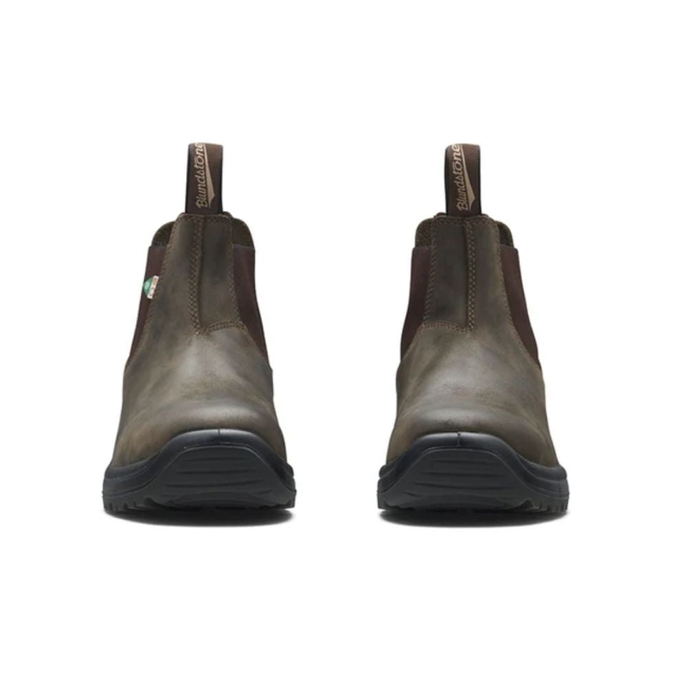 Blundstone 180 Waxy Rustic Brown Unisex Steel Toe Slip-On Work Boots - Waterproof Safety Shoes for Construction, Warehouse & Outdoor Work