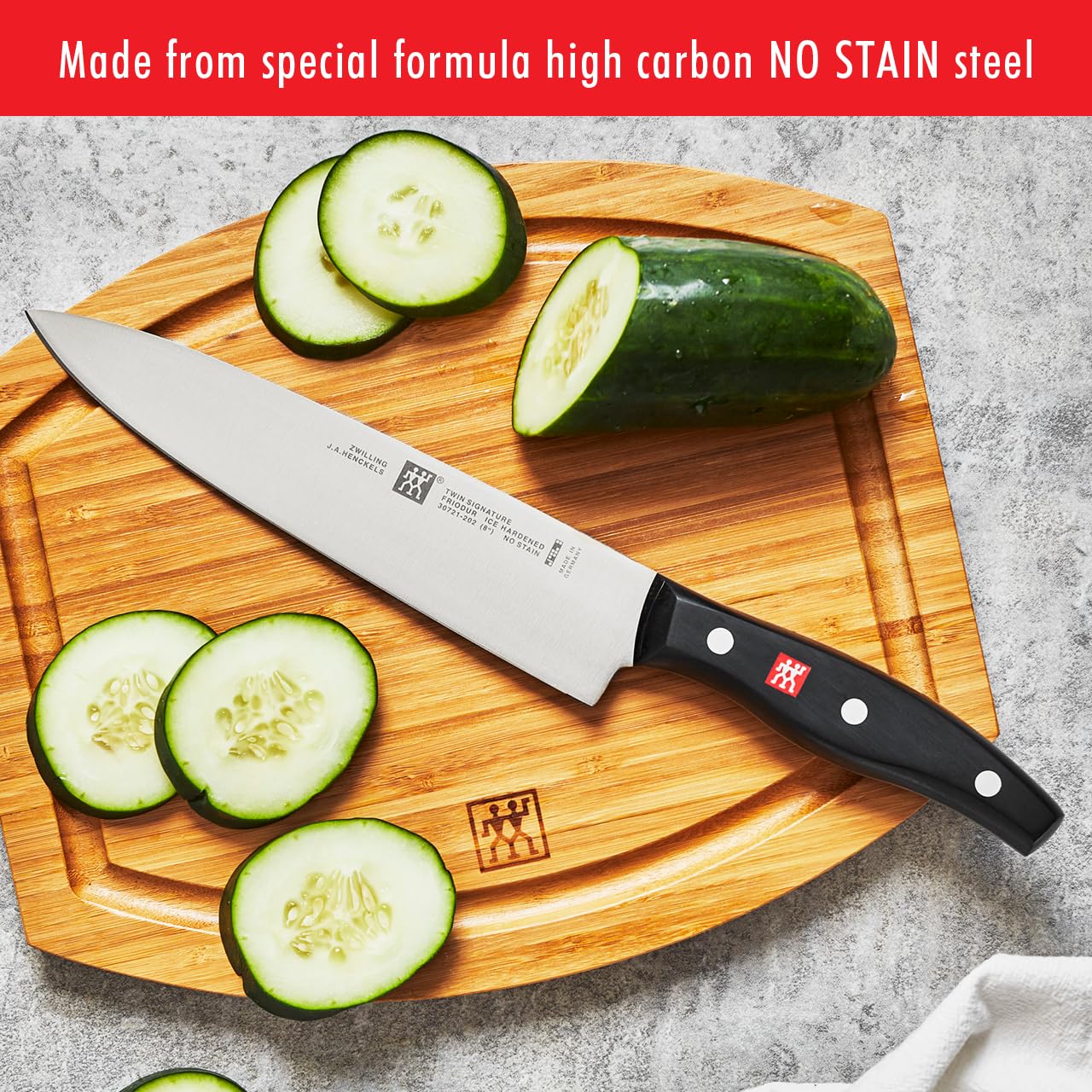 **ZWILLING Twin Signature 7-Piece German Knife Set with Block - Razor-Sharp High-Carbon Stainless Steel Knives, Dishwasher Safe - Perfect for Professional Chefs & Home Cooking, Meat Cutting, Vegetable Chopping, and More**