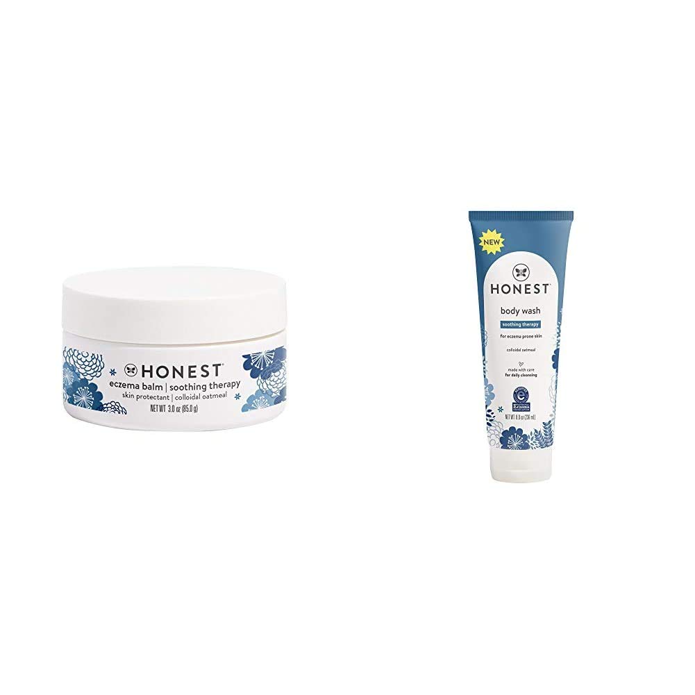 The Honest Company Eczema Soothing Therapy Balm 3.0 Fl Oz & Body Wash 8.0 Fl Oz - Gentle Relief for Dry, Itchy Skin - Perfect for Babies, Kids & Adults with Sensitive Skin - Daily Eczema Care Routine