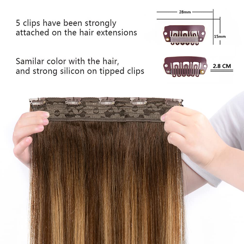 Winsky Real Human Hair Extensions - 14 Inch Brown Balayage Remy Clip-In Hair Piece (70g) for Women | Natural Look & Easy to Style | Perfect for Parties, Weddings & Daily Wear