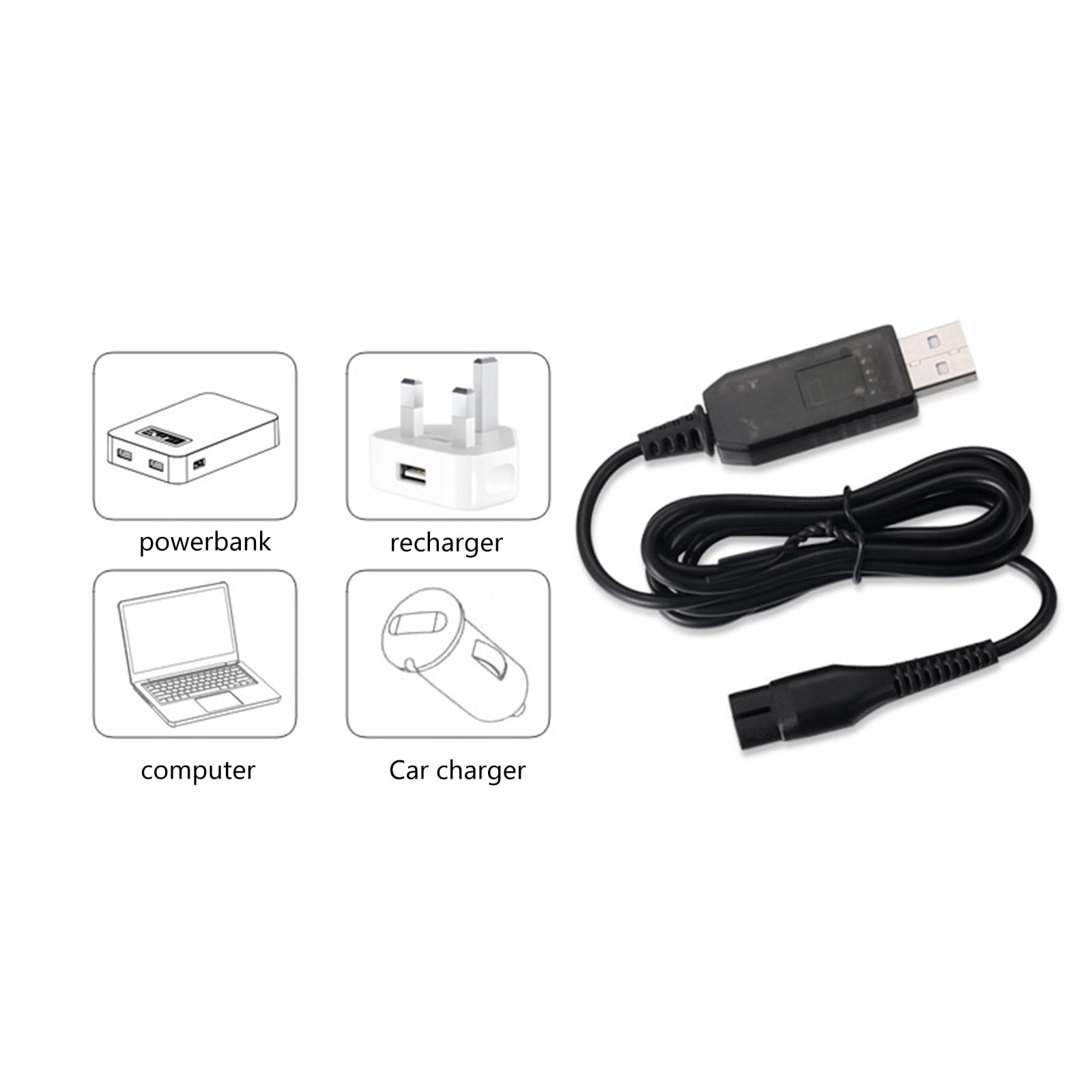 USB Shaver Charger Cable for QP2520/70/90 & QP2620 Series - Replacement Charging Cord for Electric Shavers - Home & Travel Use