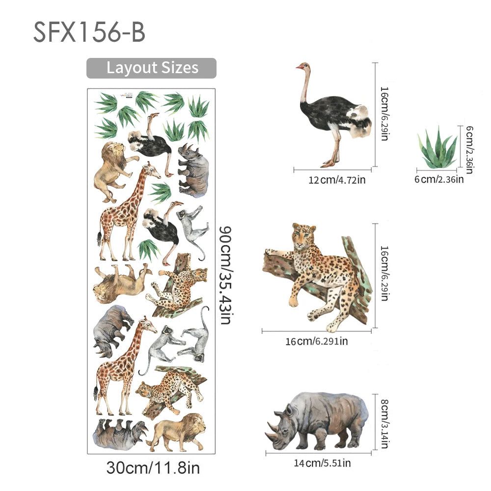African Animal Wall Decals for Kids Room Nursery & Home Decor - Jungle Safari Themed Peel and Stick Wall Stickers for Bedroom, Playroom & Classroom Decorations