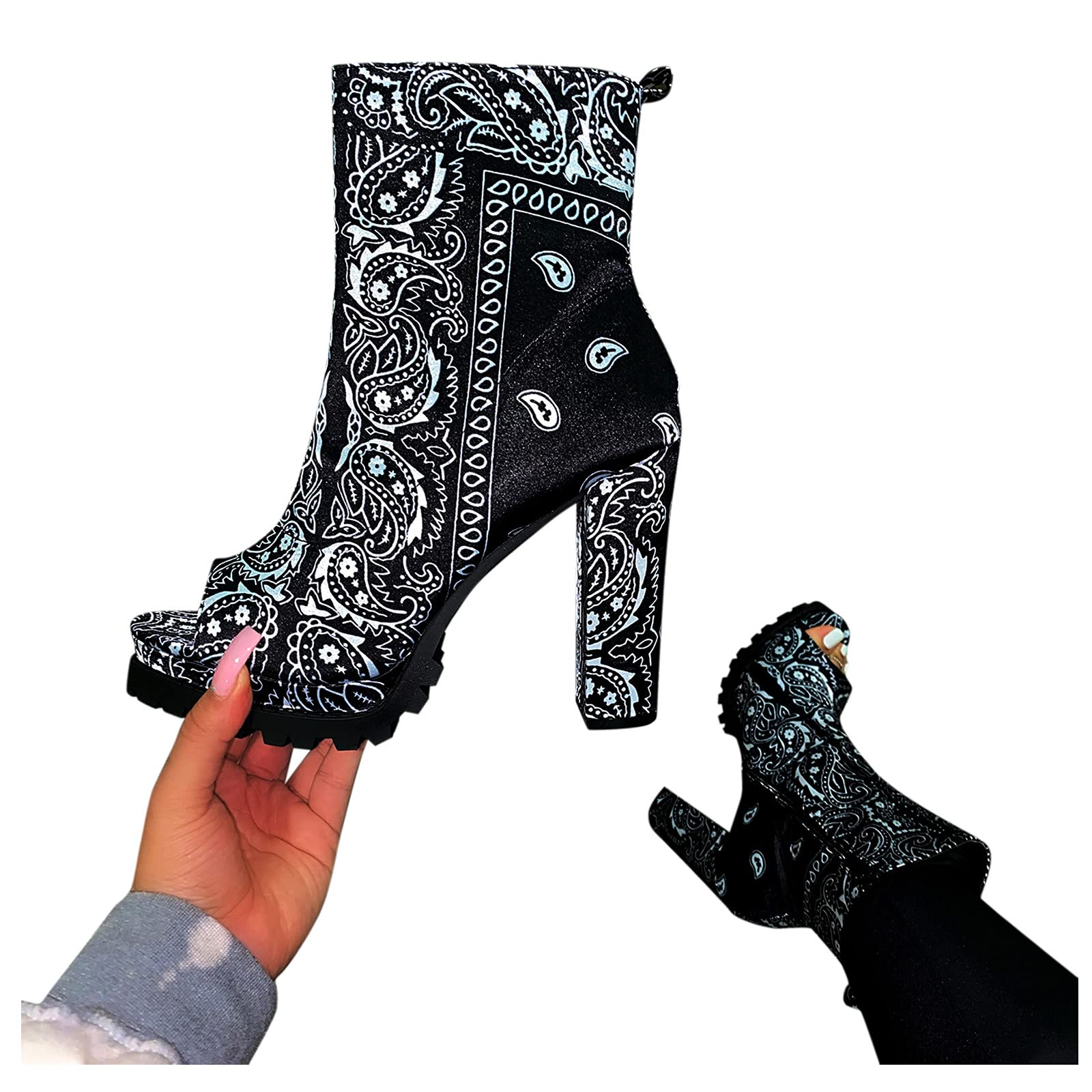 AODONG Women's High Heel Ankle Boots - Peep Toe Leather Wedge Booties, Platform Combat Shoes for Casual Outfits & Night Out