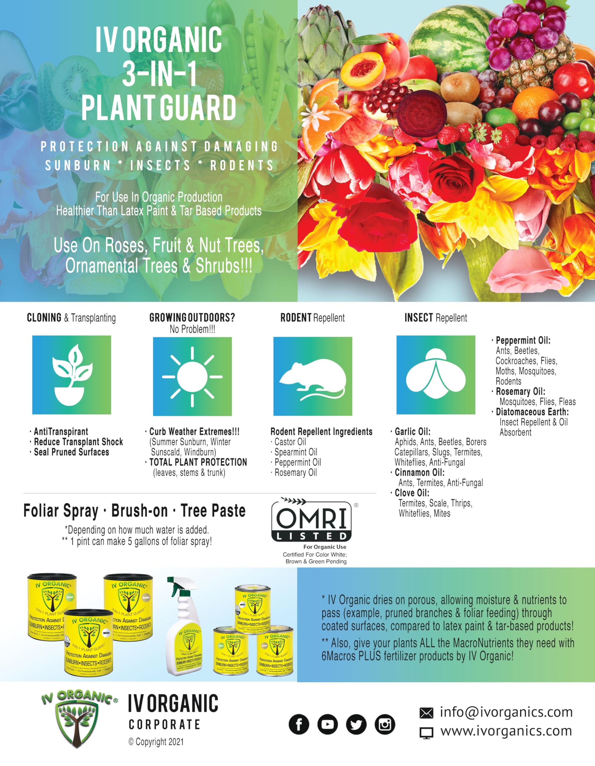IV Organic 3-in-1 Plant Guard - 1 Pint (Grey) | Organic Fungicide, Insecticide & Miticide for Indoor/Outdoor Plants | Protects Roses, Vegetables & Fruit Trees