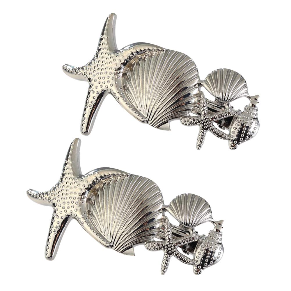 2 Pack Metal Starfish Shell Hair Clips - Gold or Silver French Barrettes for Women & Girls - Stylish Hair Jewelry Accessories for Beach, Wedding, and Everyday Use