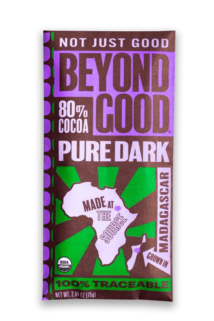 Beyond Good Organic Dark Chocolate Bars 12 Pack | Single Origin Uganda 80% Dark Chocolate | Vegan, Kosher, Non-GMO, Direct Trade | Perfect for Gifts, Baking & Healthy Snacking