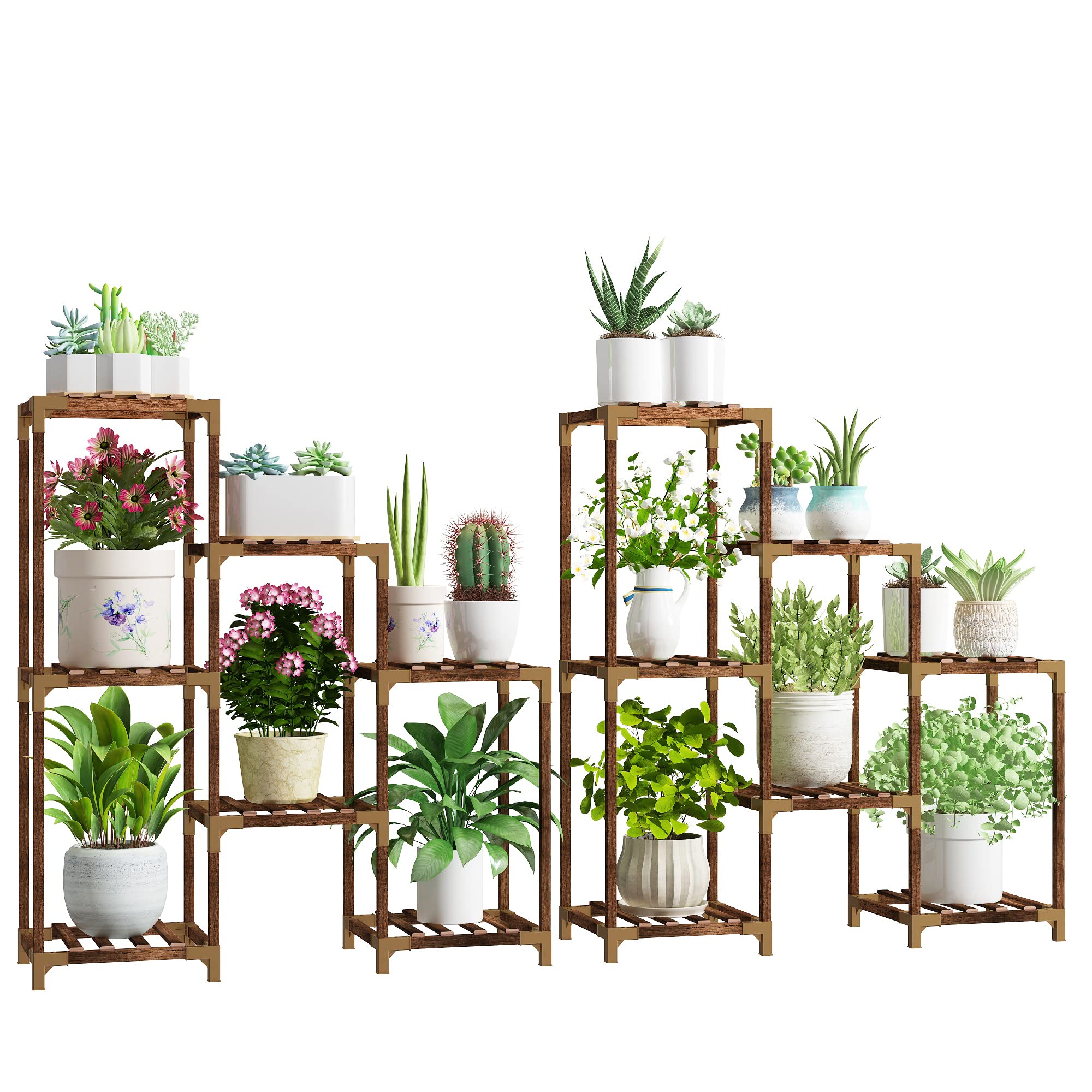 14 Tier Wooden Plant Stand Indoor Outdoor - HOMKIRT Multi-Tier Corner Plant Shelf for 18 Pots, Flower Display Ladder for Living Room, Patio, Porch & Garden - Perfect for Small Space Plant Decor & Vertical Gardening