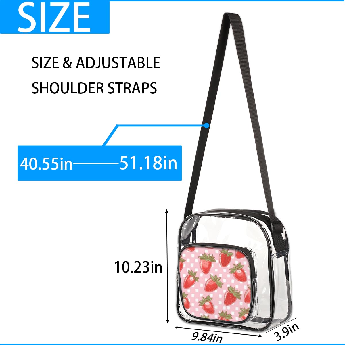 Strawberry Pink Clear Crossbody Purse - Stadium Approved Transparent Bag for Women & Men | Perfect for Music Festivals, Sports Events, Concerts & Theme Parks | Trendy See-Through Shoulder Bag