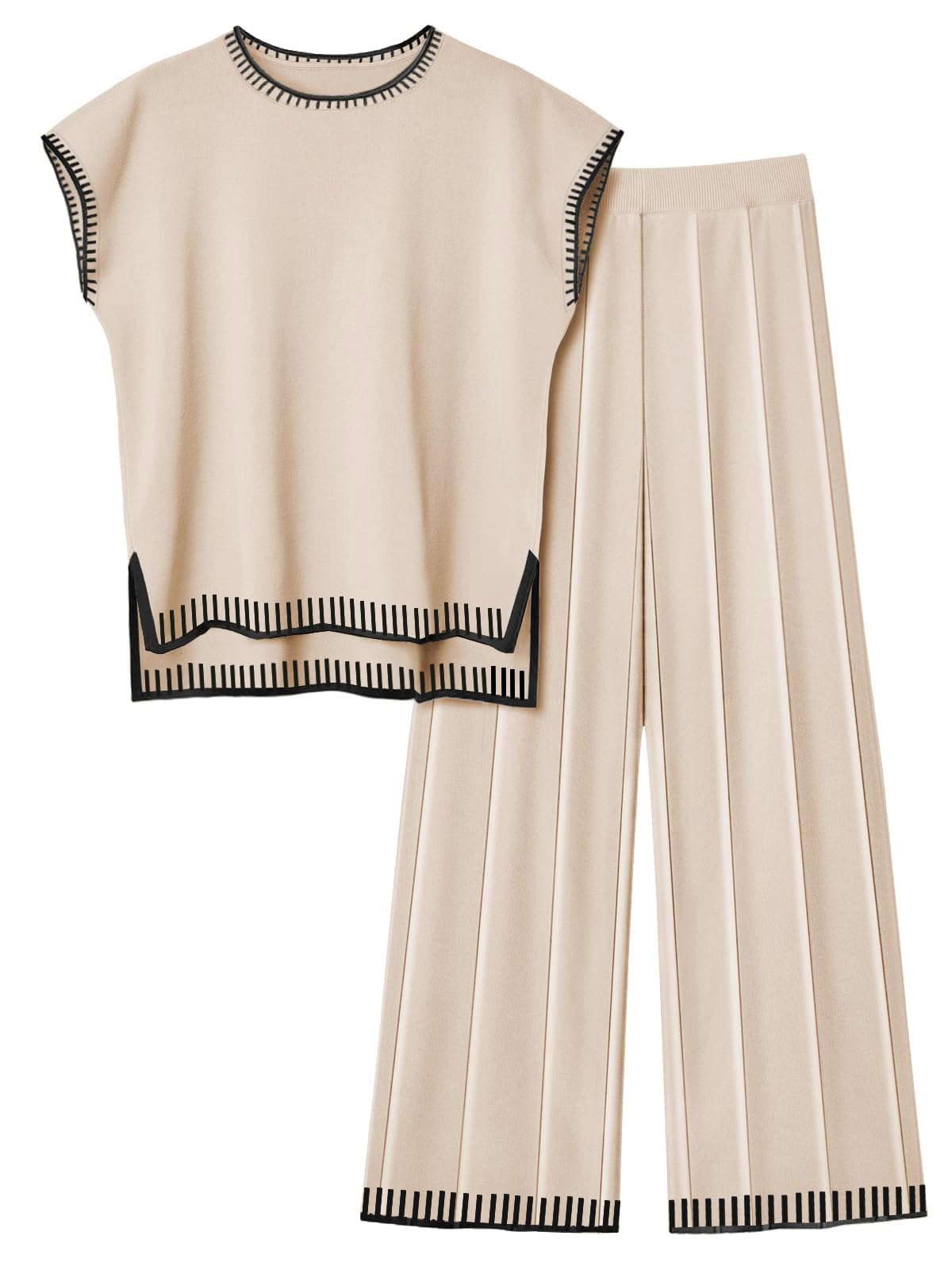 Ekouaer Women's Matching Knit Sweater Set - 2 Piece Pullover Top & Wide Leg Pants Lounge Outfit | Cozy Winter Loungewear for Home, Travel & Casual Wear