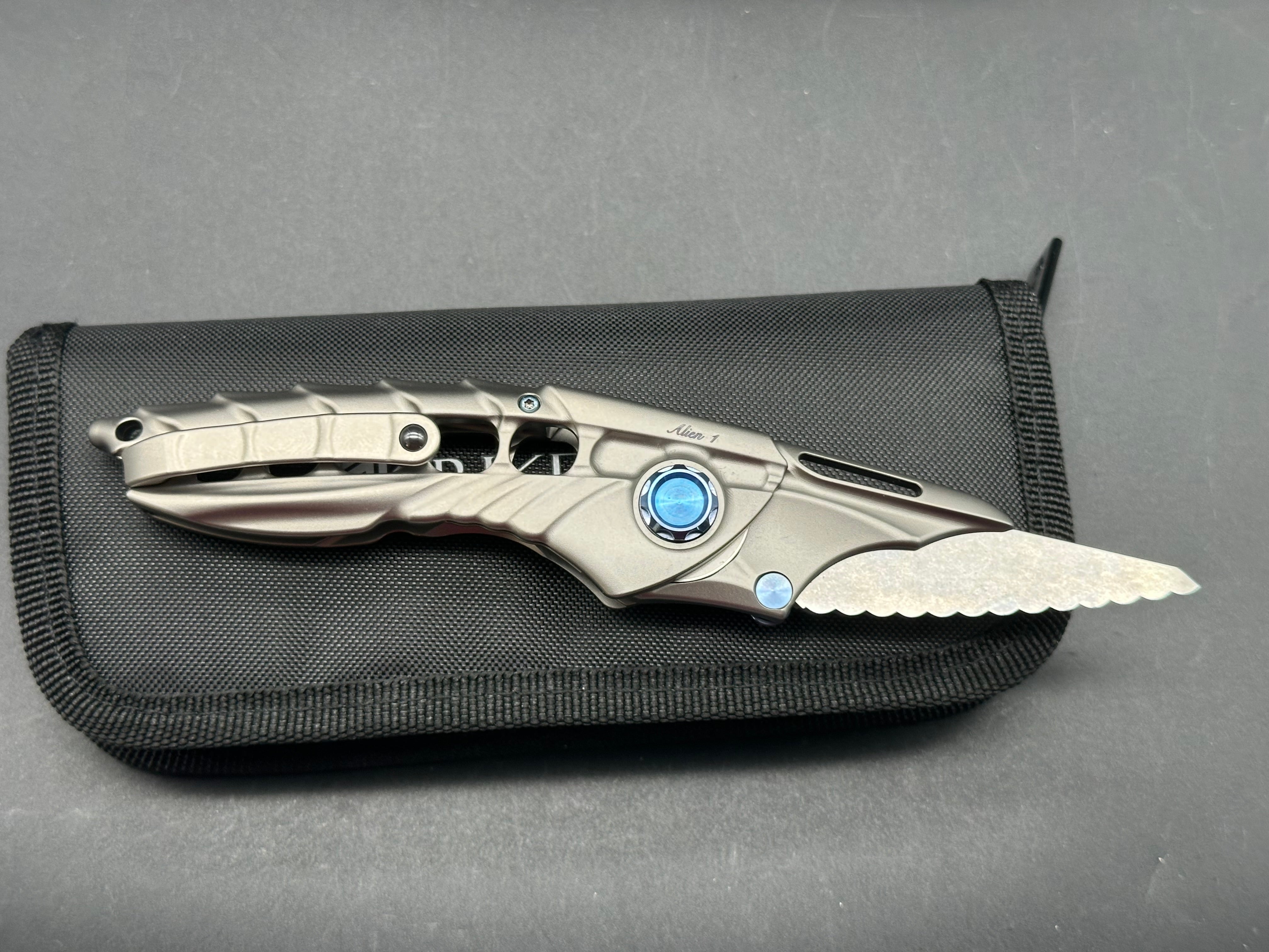 RIKE Alien 1 Folding Knife with Fully Serrated Blade - EDC Tactical Knife for Outdoor Camping, Survival & Everyday Carry