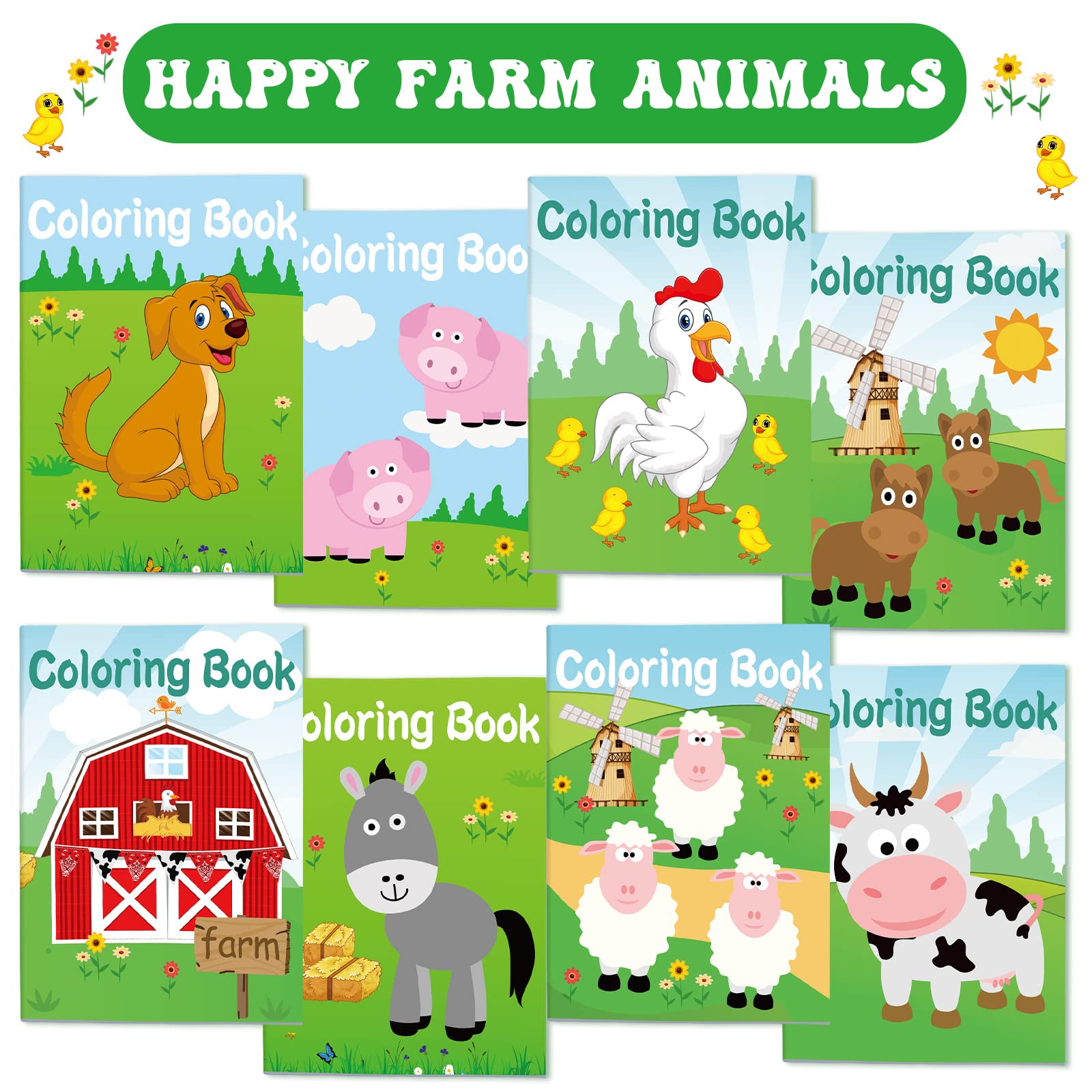 48 Pcs Farm Animal Mini Coloring Books for Kids - DIY Art Drawing Book Set with Cow, Sheep, Barnyard Theme - Perfect for Birthday Party Favors, Classroom Supplies, School Activities & Farmhouse Themed Events
