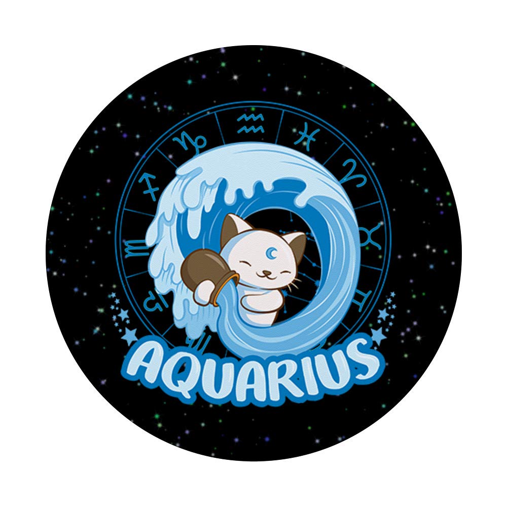 Kawaii Cats Astrology Zodiac Aquarius PopSockets PopGrip - Swappable Phone Grip for iPhone, Samsung & Tablets | Cute Phone Accessory for Daily Use & Gifts