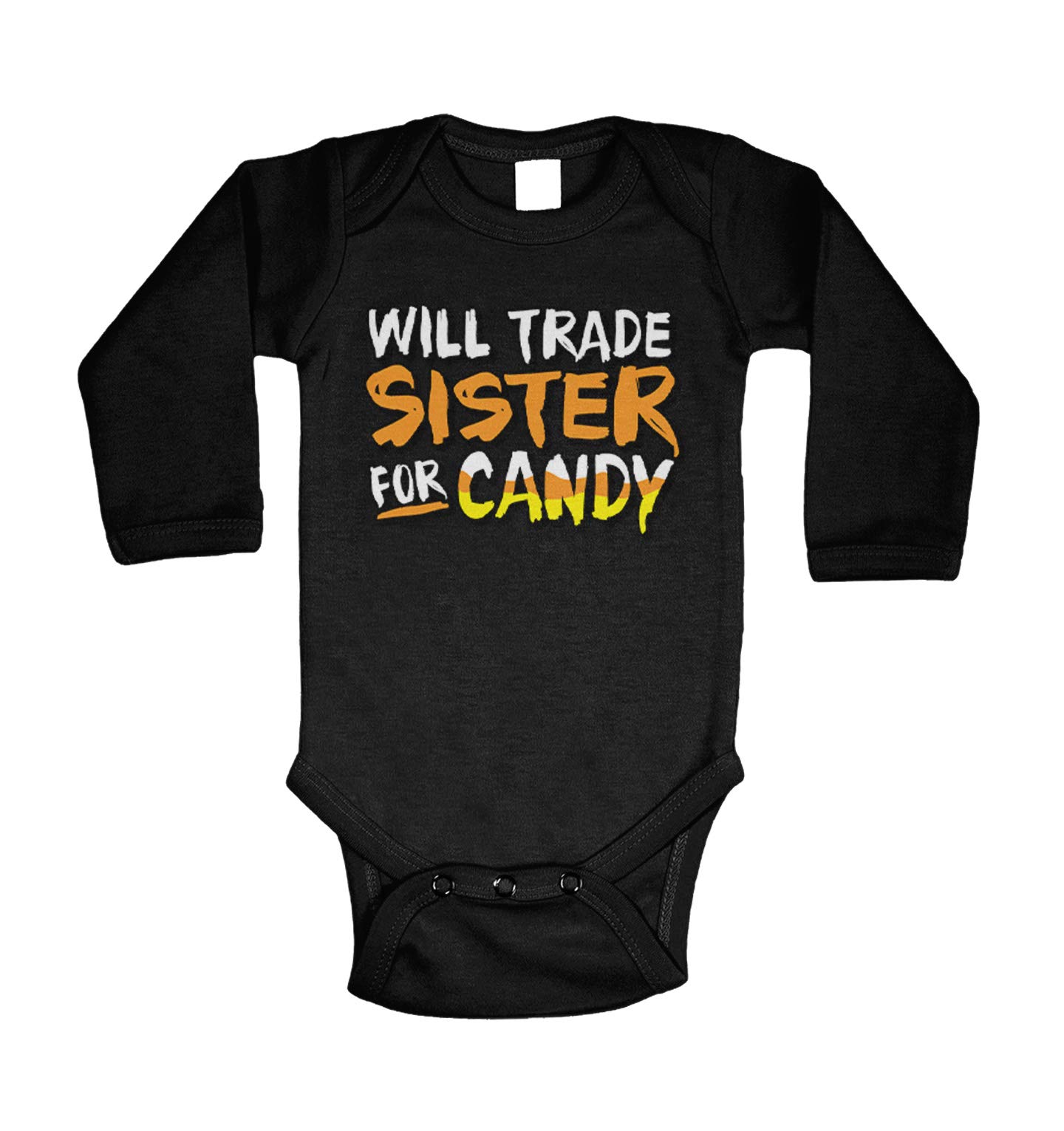 Haase Unlimited Funny Sibling Bodysuit - 'Will Trade Sister For Candy' Novelty Baby Onesie | Perfect for Sibling Rivalry Jokes & Family Photo Shoots