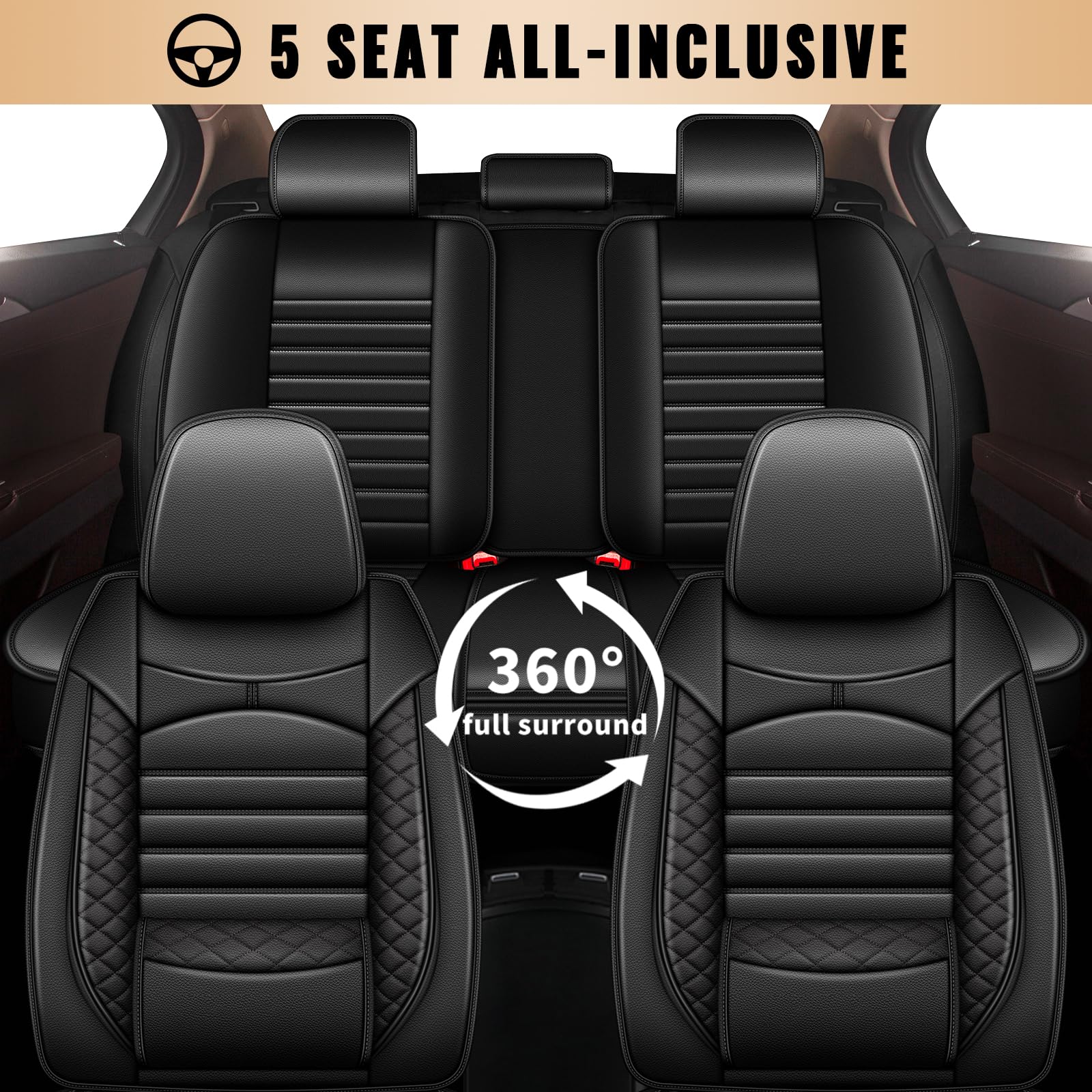 Custom Fit Ford Focus 2009-2018 Car Seat Covers Full Set - 5 Seat Waterproof Faux Leather Seat Protectors with Airbag Compatibility (Black) - Perfect for Road Trips, Daily Commutes & Car Interior Protection