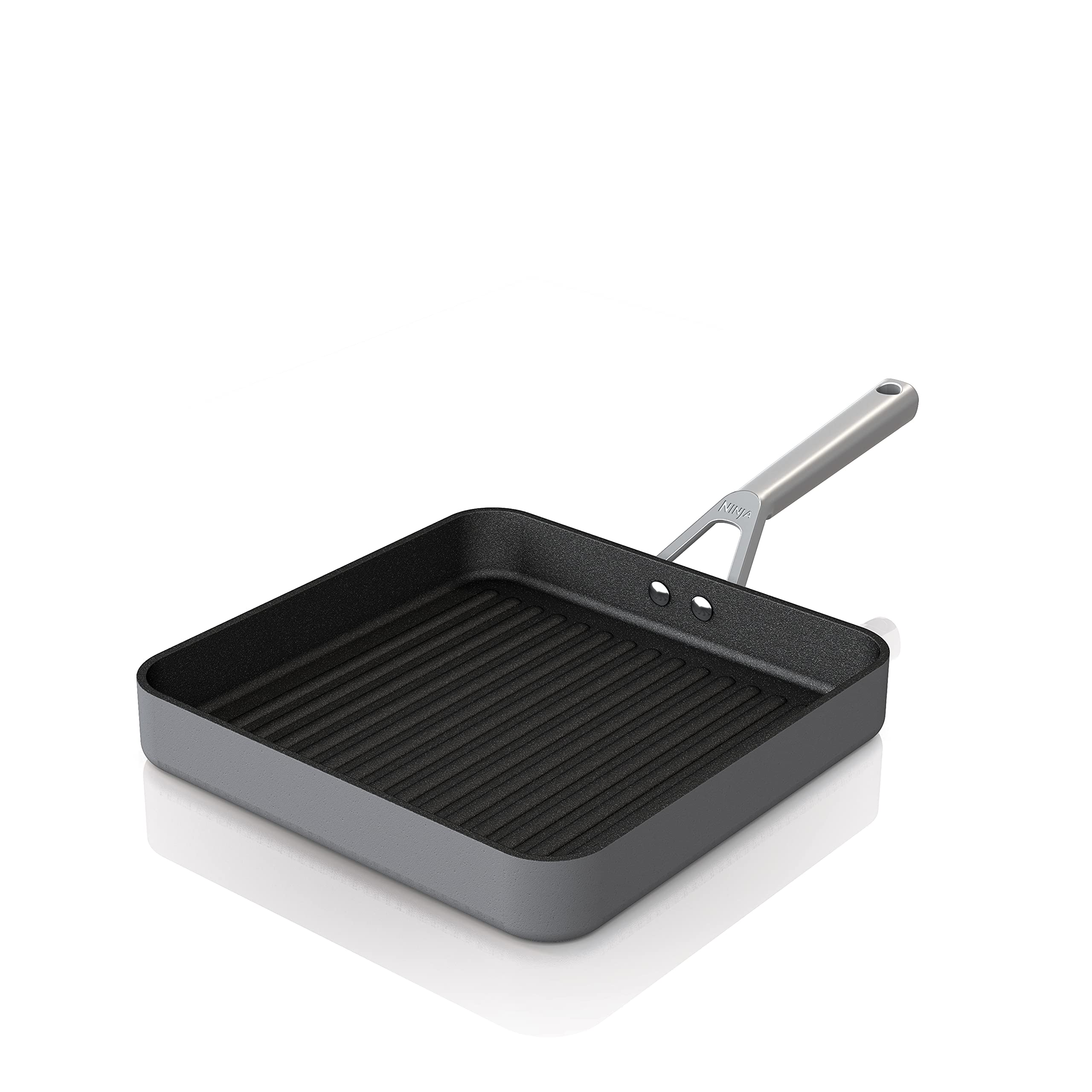 Ninja C30528 Foodi NeverStick Premium 11-Inch Square Grill Pan - Hard-Anodized, Nonstick Cookware, Oven Safe to 500°F, Durable Slate Grey - Perfect for Grilling Steaks, Burgers, and Vegetables Indoor or Outdoor Cooking