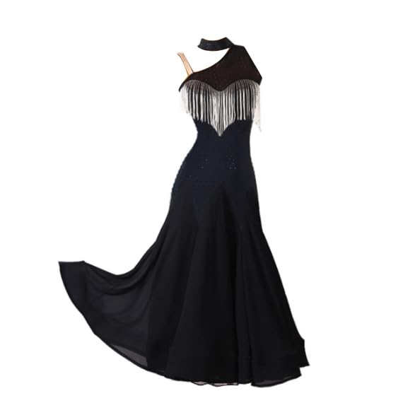 Elegant Strapless Ballroom Dance Dress for Women - Beaded Waltz & Tango Competition Costume | Modern Performance Dress for Latin, Standard & Social Dancing