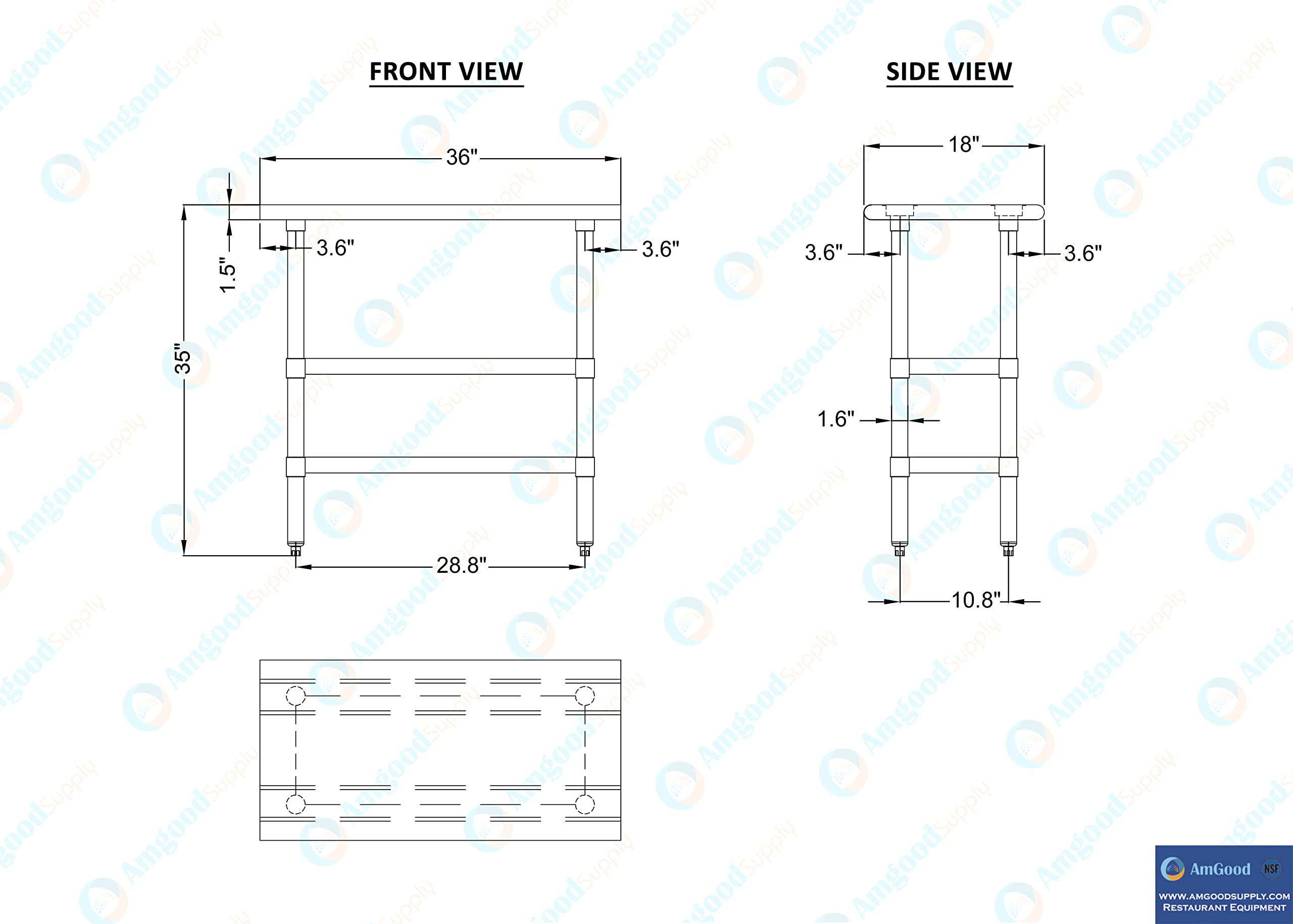 Stainless Steel Work Table with 2 Shelves - Heavy Duty Metal Utility Table for Commercial Kitchen & Home Use | NSF Certified 36