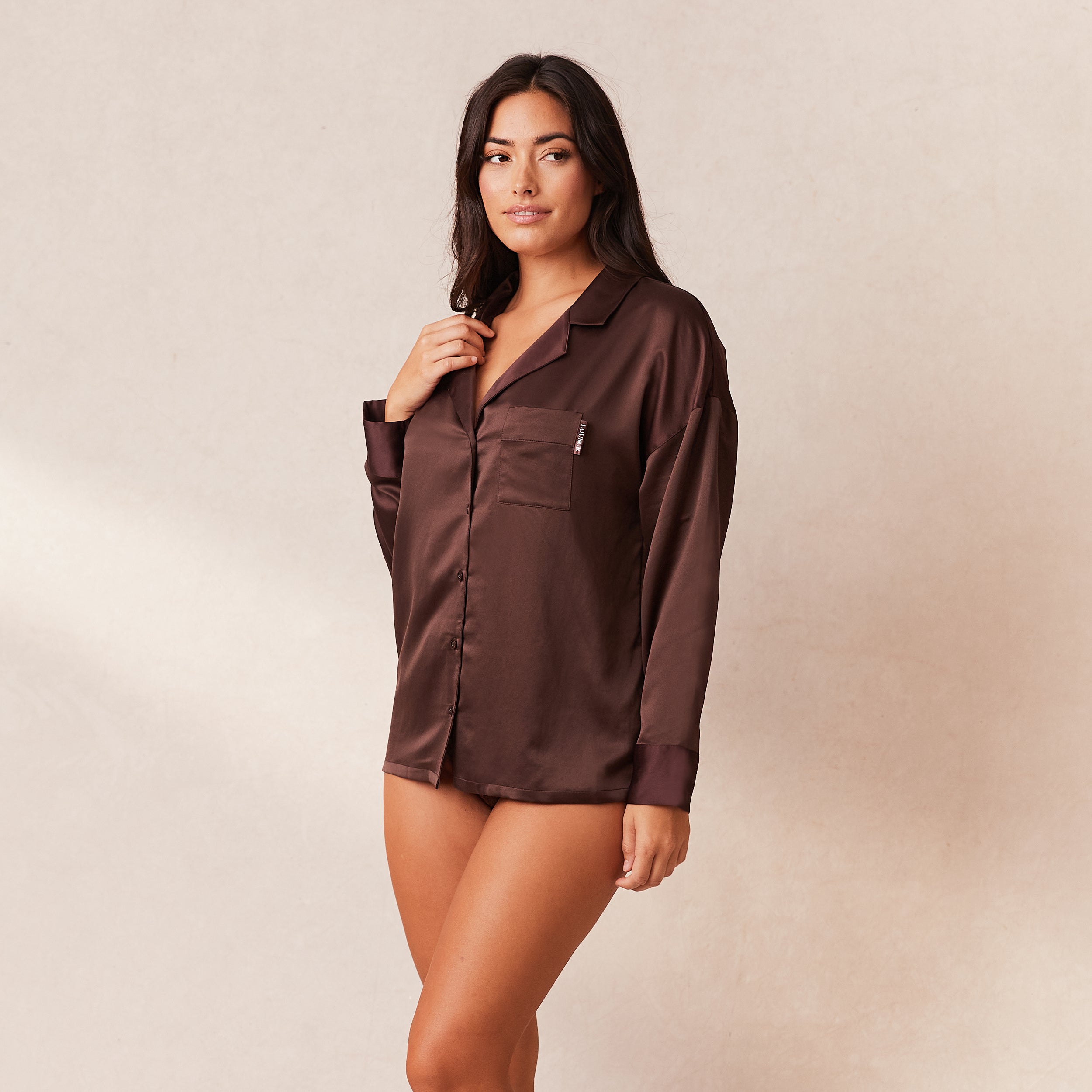Classic Satin Pajama Shirt for Women - Soft & Comfortable Chocolate Brown Sleepwear - Perfect for Lounging, Sleepovers & Relaxing at Home