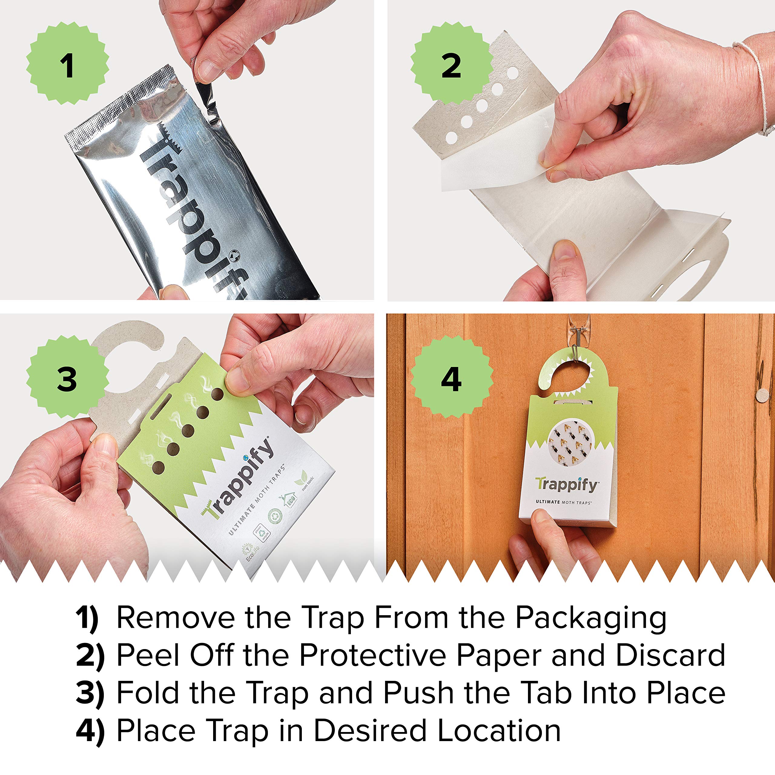 Trappify Ultimate Moth Traps - Strong Adhesive Clothes Moth Traps & Pantry Moth Catchers for Home, Kitchen, Closet, Cabinet | Eco-Friendly, Easy to Use (8 Pack) - Protect Your Wardrobe & Food Storage from Moth Damage