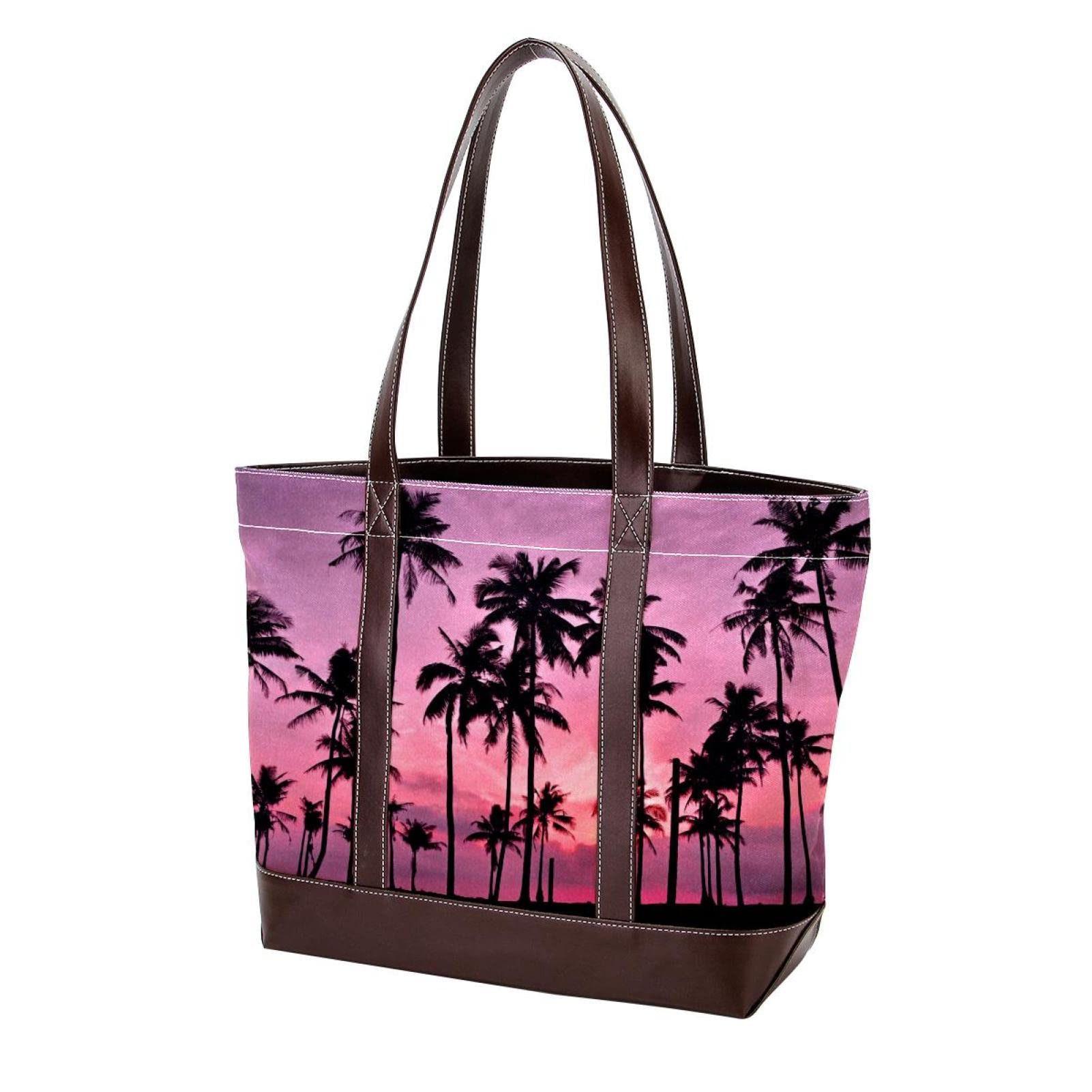 Stylish Large Leather Canvas Tote Bag for Women - Cactus Print Top Handle Shoulder Satchel Purse | Perfect for Work, Travel & Everyday Use