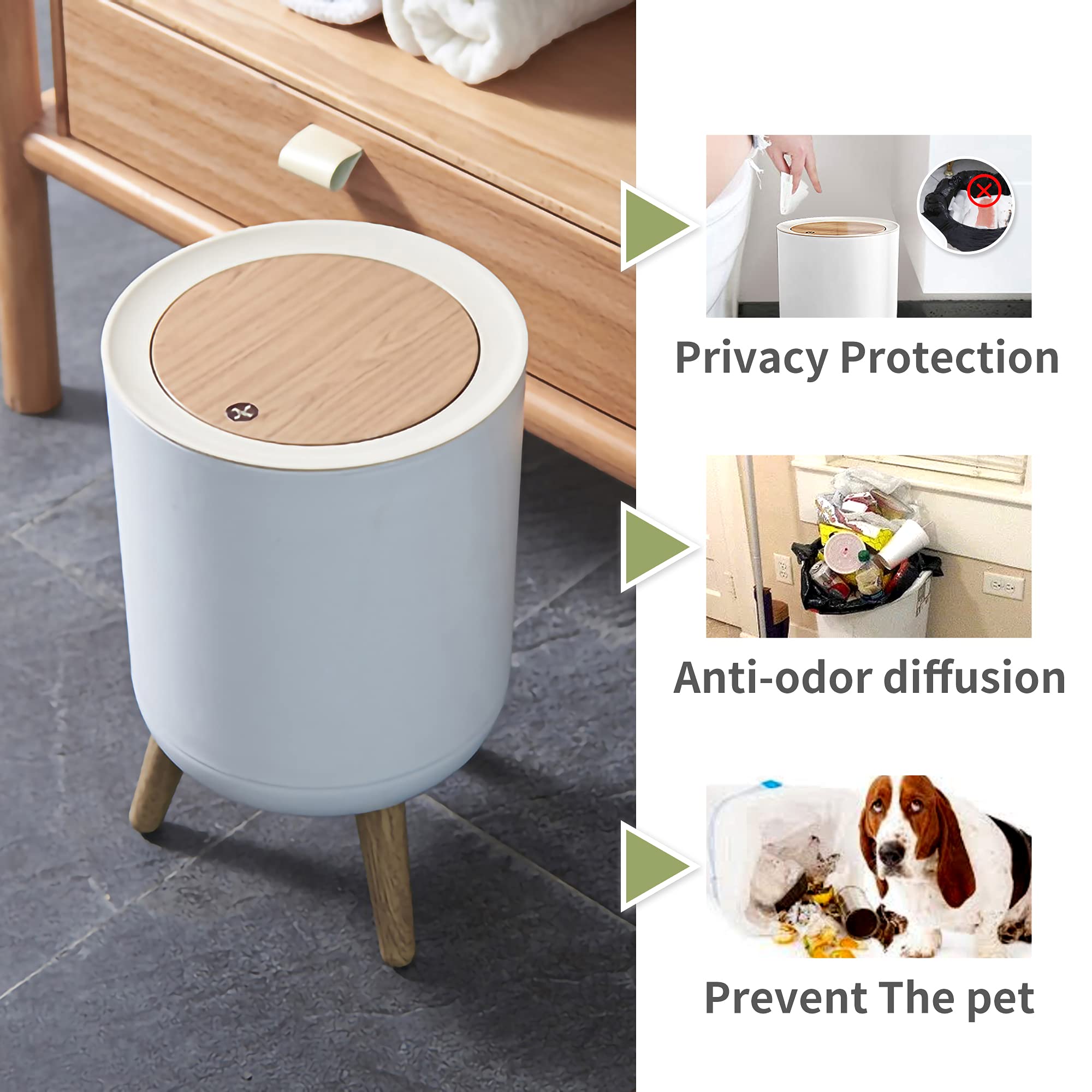 1.8 Gallon & 0.5 Gallon Mini Trash Can Set (2-Piece) - Press Top Lid, Modern Nordic Waste Basket for Office, Home, Outdoor - Dog Proof Small Garbage Bin (White) | Perfect for Desks, Bathrooms, Dorm Rooms & Pet Areas