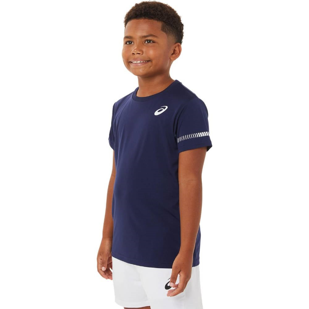 ASICS Boys' Tennis Short Sleeve Performance Shirt - Moisture Wicking Athletic Top for Junior Players (Peacoat Blue) | Ideal for Tennis Practice, Matches & Summer Sports Training