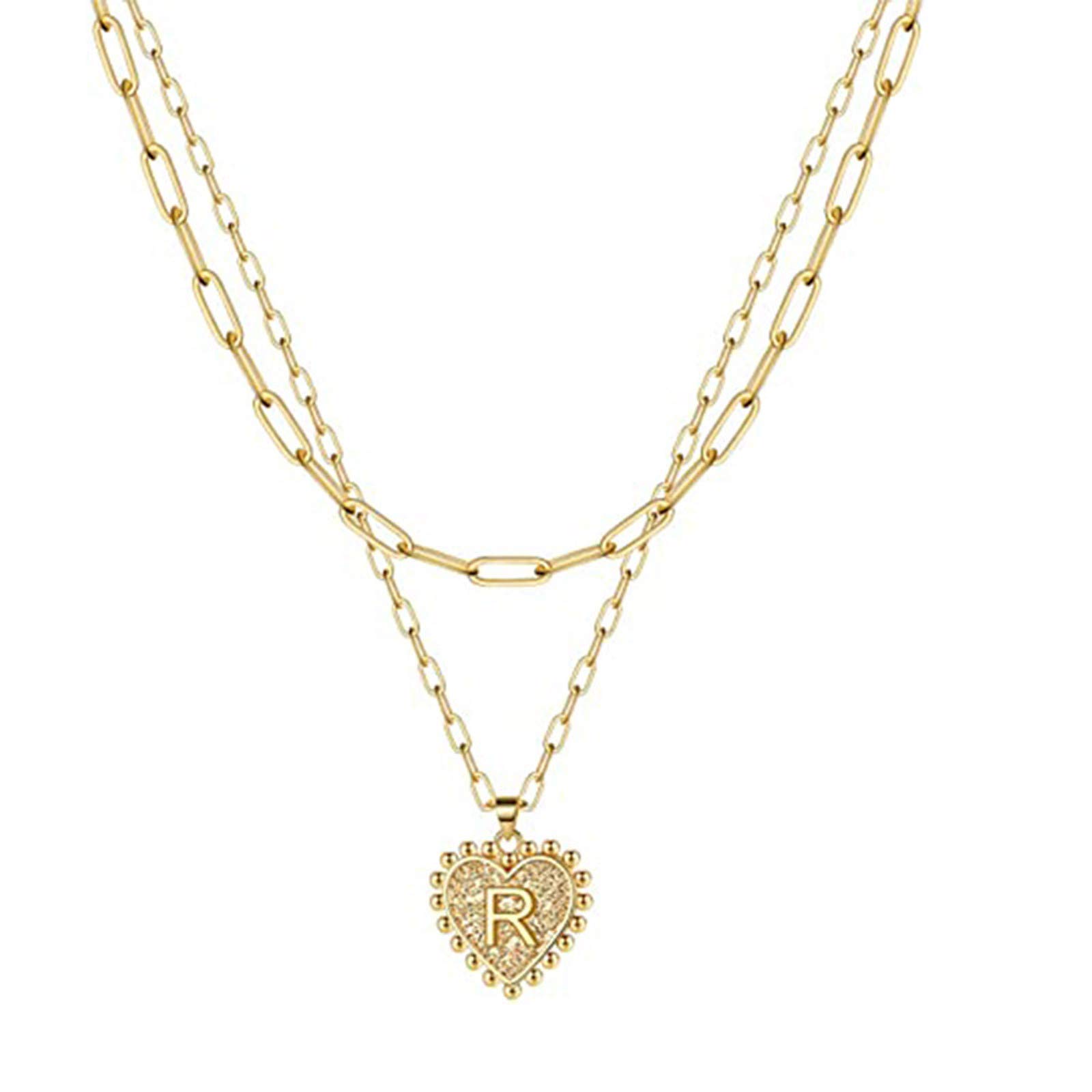 Gold Pendant Necklace for Women - Double Paperclip Chain with 26 Love Letters - Elegant Jewelry Gift for Her (One Size) - Perfect for Anniversaries, Valentine's Day & Romantic Occasions