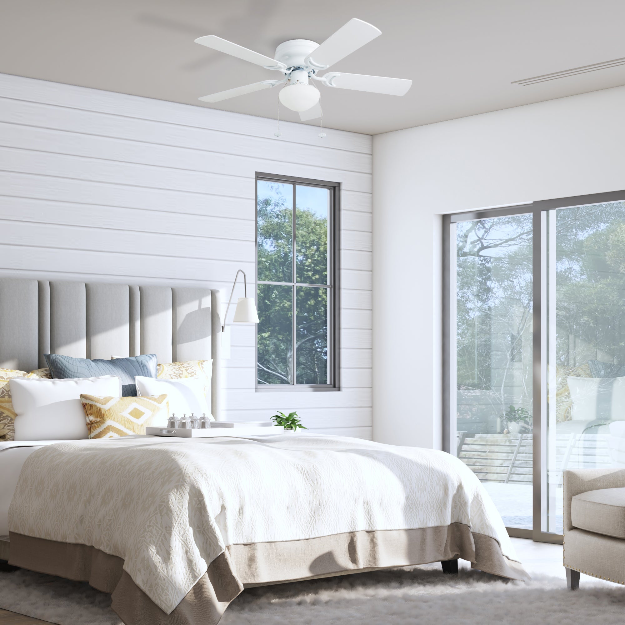 42 Inch Alvina White Ceiling Fan with Pull Chain - Modern Indoor Cooling Fan for Living Room, Bedroom, and Office