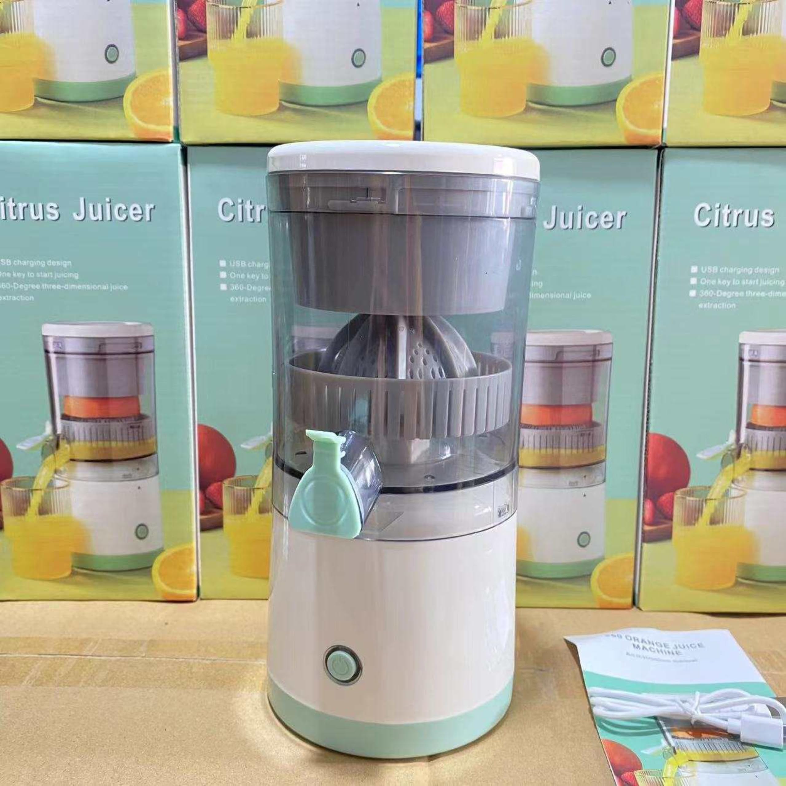 Electric Citrus Juicer - Portable USB Rechargeable Manual Orange Lemon Squeezer with Charging Cable | Wireless Handheld Juice Extractor for Kitchen, Camping & Healthy Breakfast | BPA Free Fruit Press