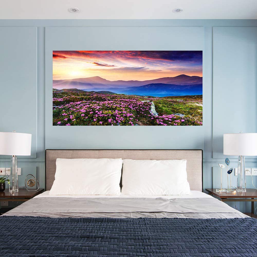 ZENDA Blue Sunset Mountains Landscape Canvas Art - Framed Wall Decor for Living Room & Bedroom - Ready to Hang - Perfect for Home Office & Dorm Room Decor