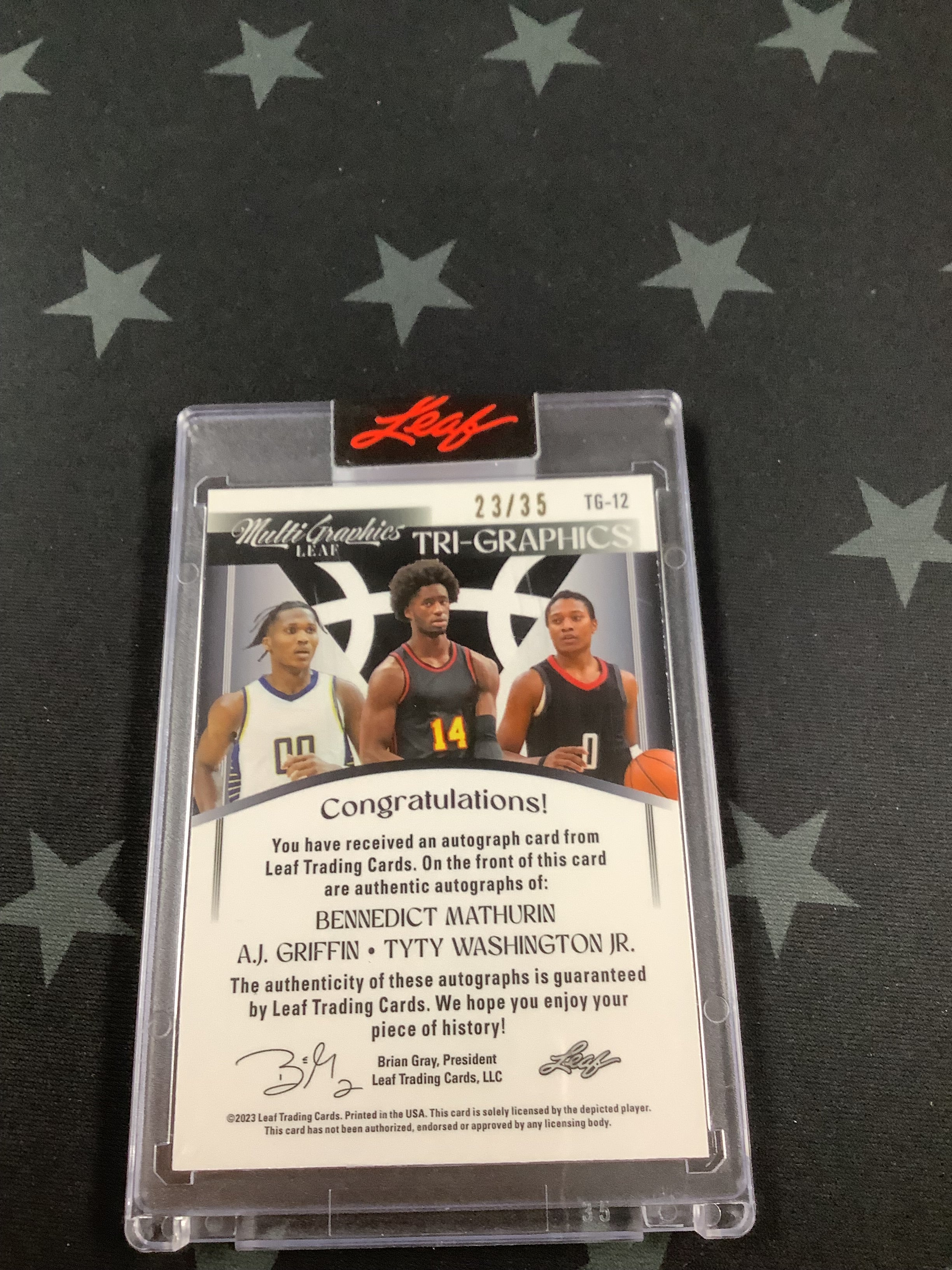 2023 Leaf Multigraphics Triple Auto Mathurin/Griffin/Washington Jr #TG 12/35 Basketball Trading Card - Collectible Memorabilia for NBA Fans & Card Enthusiasts - Perfect for Display, Investment, or Gifting