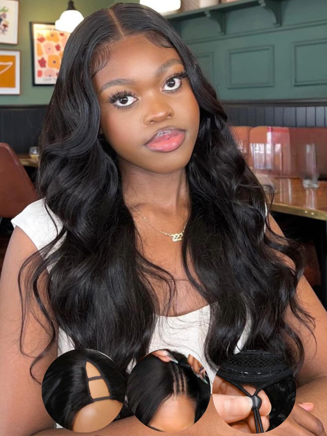 KLAIYI EasiContour V Part Human Hair Wig - Body Wave Glueless U Part Wig | No Leave Out, No Gel | Clip-in Half Wig with V Shape | Beginner Friendly, Ready to Wear | Natural Black Color 150% Density 22 Inch | Perfect for Daily Wear, Parties & Special Occasions
