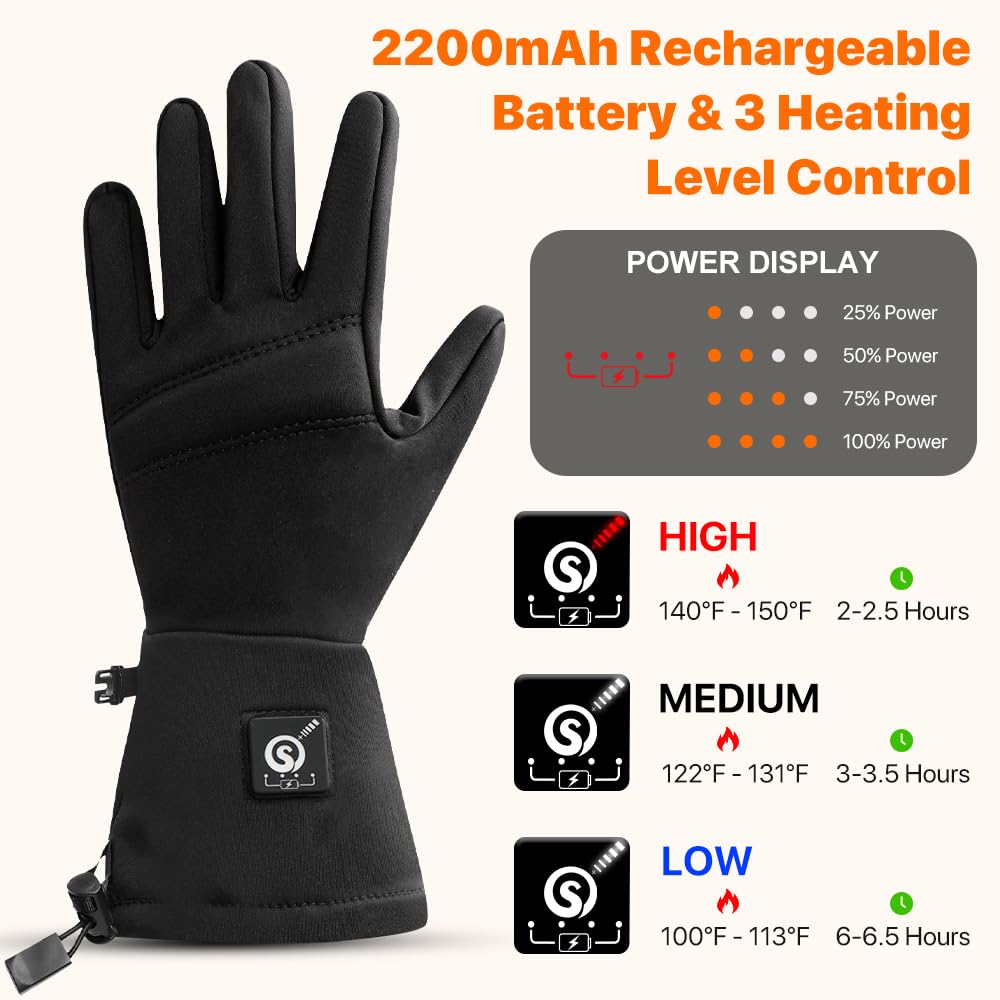 SAVIOR HEAT Rechargeable Heated Gloves for Women & Men - 7.4V 2200mAh Battery, Touchscreen Compatible, Ultra-Thin Warm Winter Gloves for Skiing, Hiking, Cycling, Camping, Skating - Perfect for Outdoor Sports in Cold Weather