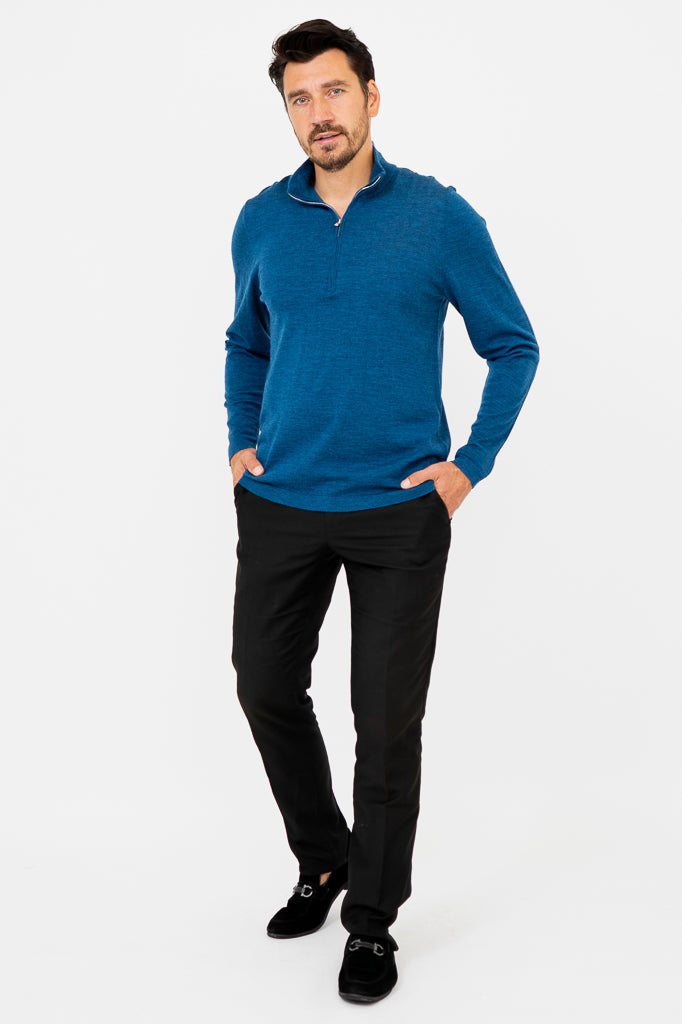 Premium Andrew Sweater for Men - Soft Blue Peri Merino Wool Pullover - Perfect for Winter, Office & Casual Wear